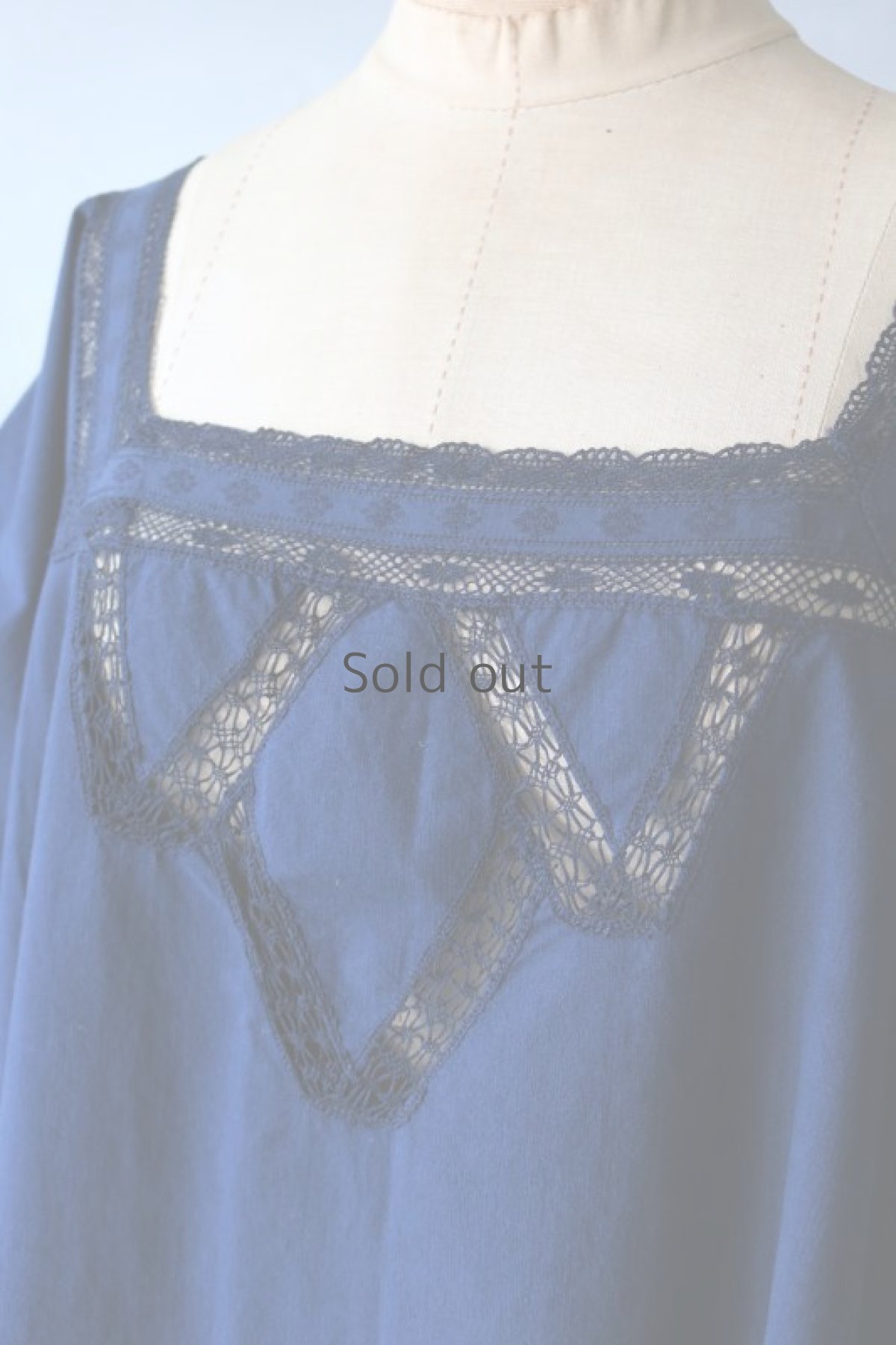 画像3: 【フランス】アンティークコットン×染め　ショートスリーブ　ナイトドレス（紺色/レース） (3)