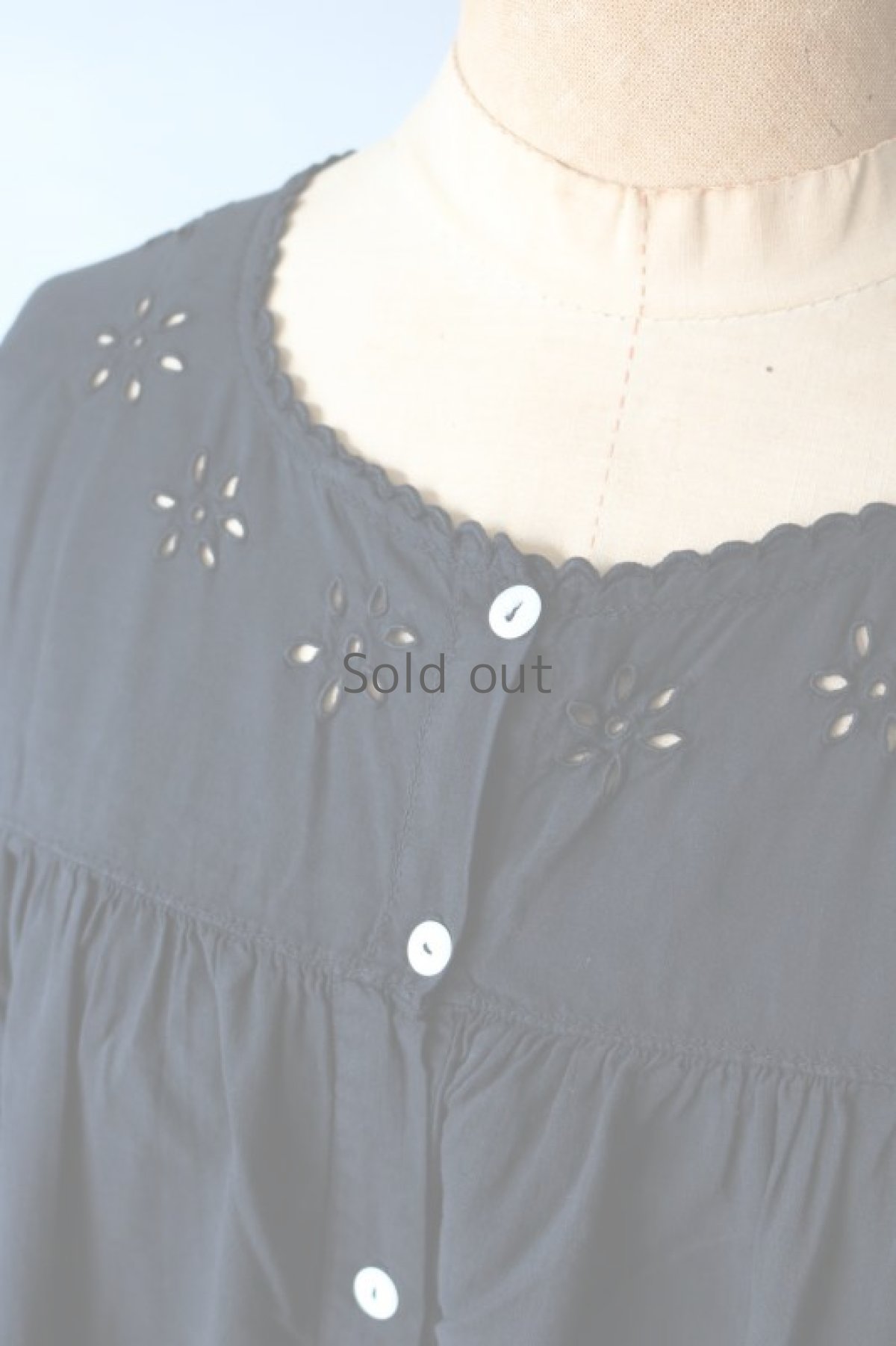 画像3: 【フランス】アンティークコットン×染め　ロングスリーブ　ロングドレス（黒色/レース） (3)