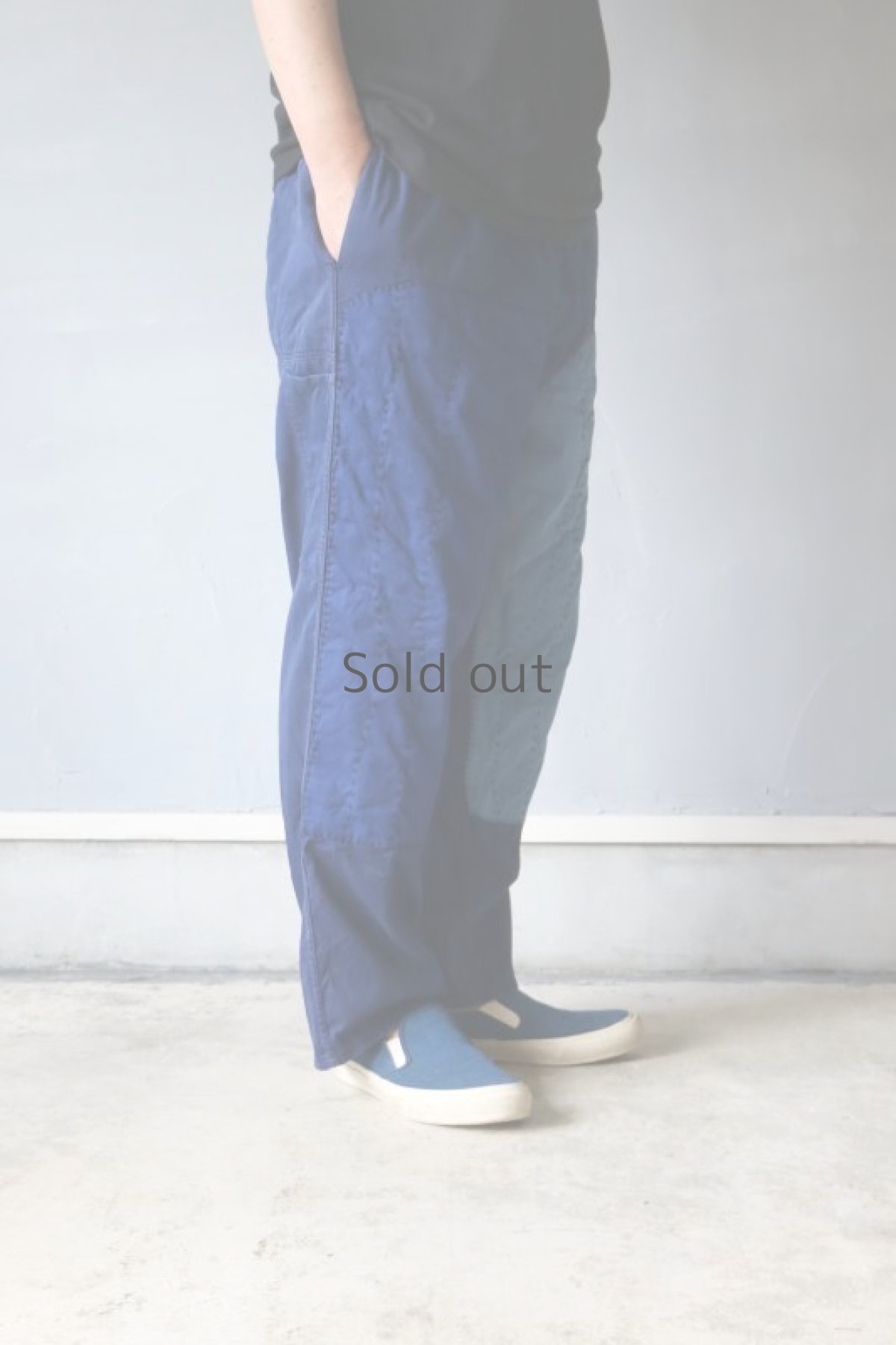 画像12: 【MITSUGU SASAKI】ビンテージ×リメイク　パッチワーク ブルーワークパンツ(ウエスト紐/中国製造) (12)