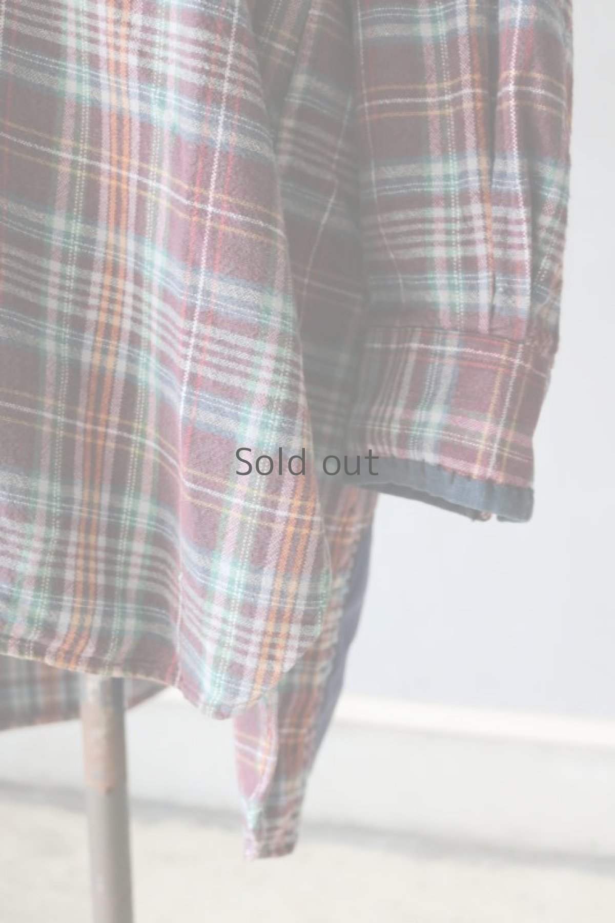 画像6: 【MITSUGU SASAKI】ビンテージリメイク　パッチワークネル　グランパシャツ（エンジチェック） (6)