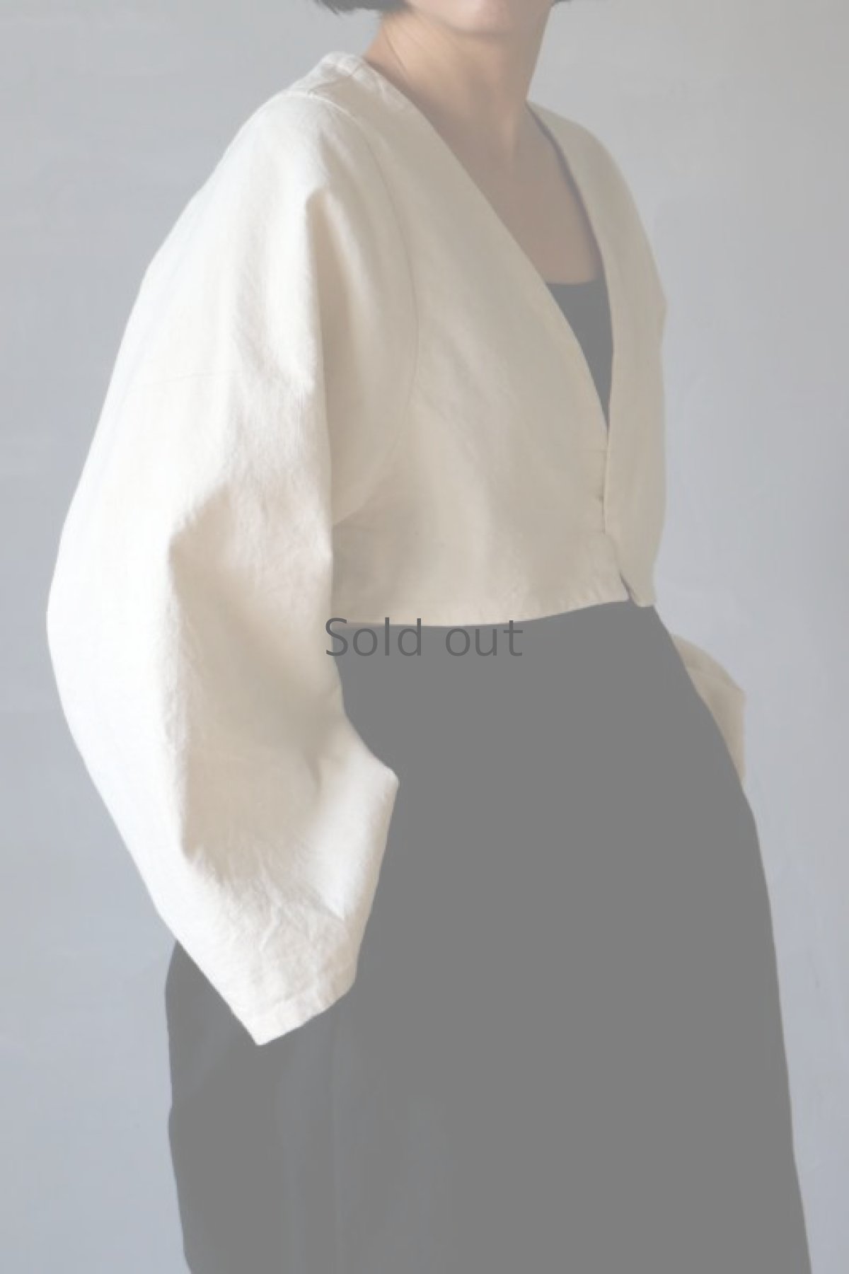 画像2: 【ササキチホ】アンティークリネン　短羽織　筒袖（白/紐付き） (2)