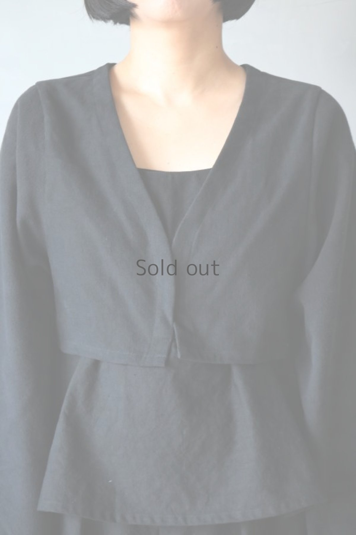 画像5: 【ササキチホ】アンティークリネン×染　短羽織　筒袖（黒/紐付き） (5)