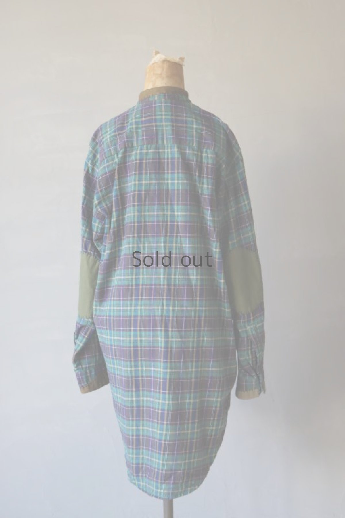 画像14: 【MITSUGU SASAKI】ビンテージリメイク　パッチワークネル　グランパシャツ（グリーンチェック） (14)