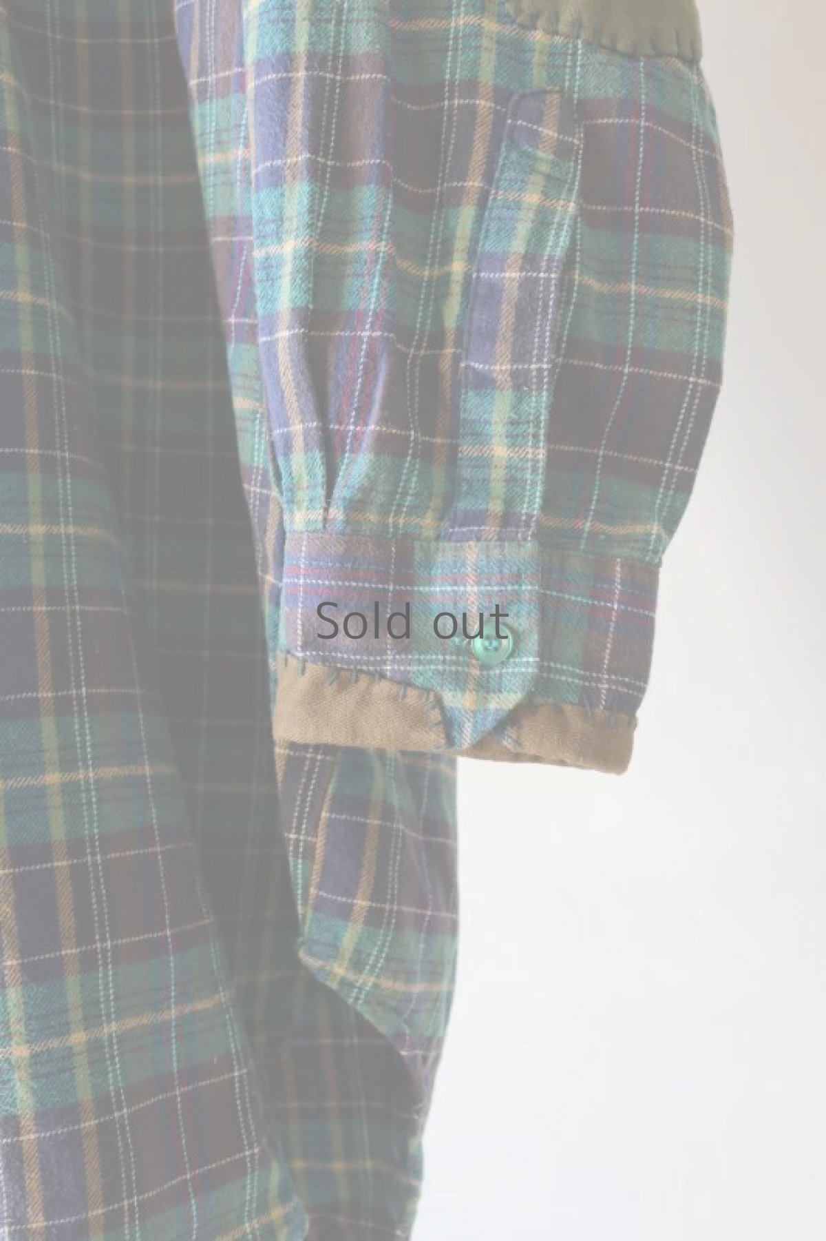 画像7: 【MITSUGU SASAKI】ビンテージリメイク　パッチワークネル　グランパシャツ（グリーンチェック） (7)