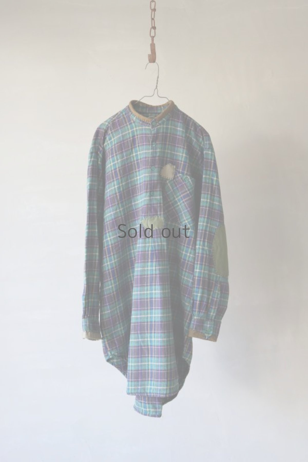 画像2: 【MITSUGU SASAKI】ビンテージリメイク　パッチワークネル　グランパシャツ（グリーンチェック） (2)