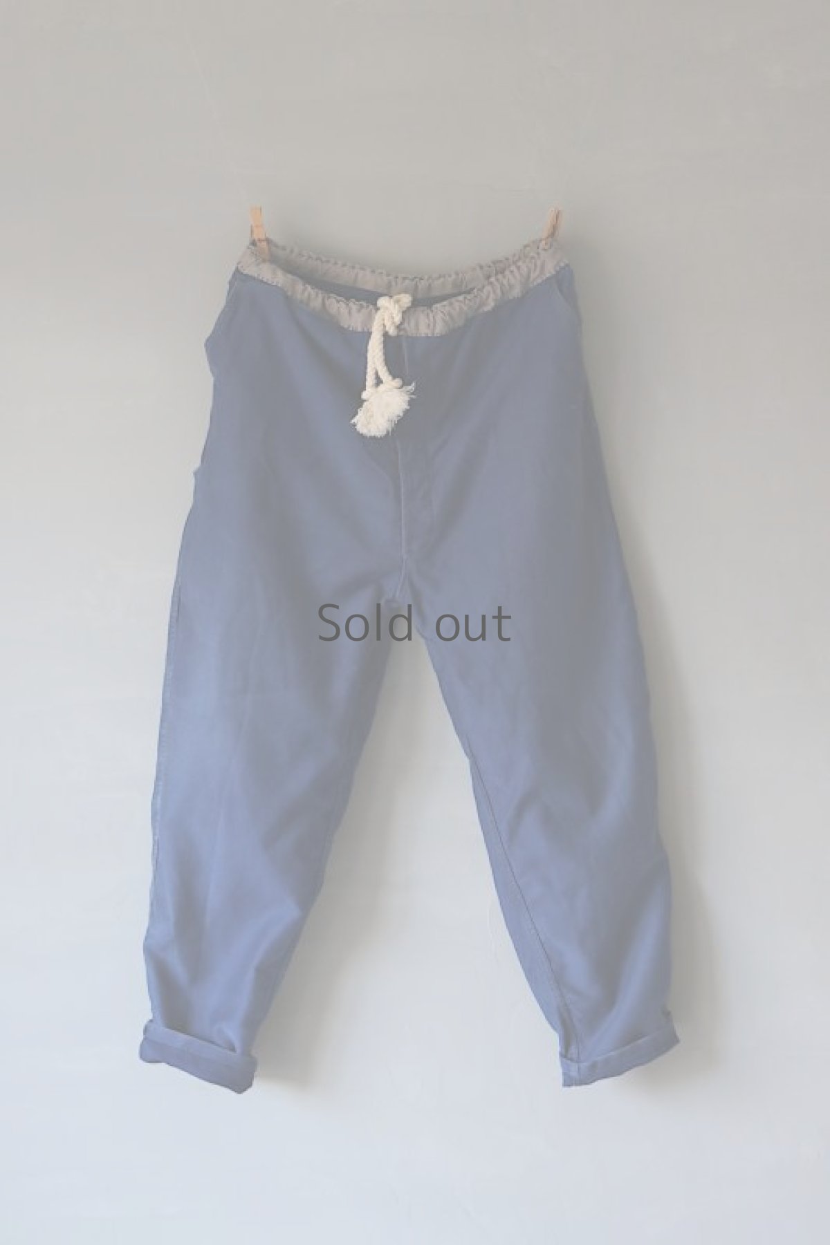 画像2: 【MITSUGU SASAKI】ビンテージ×リメイク モールスキン ブルーワイドワークパンツ(ウエスト紐/Adolphe Lafont) (2)