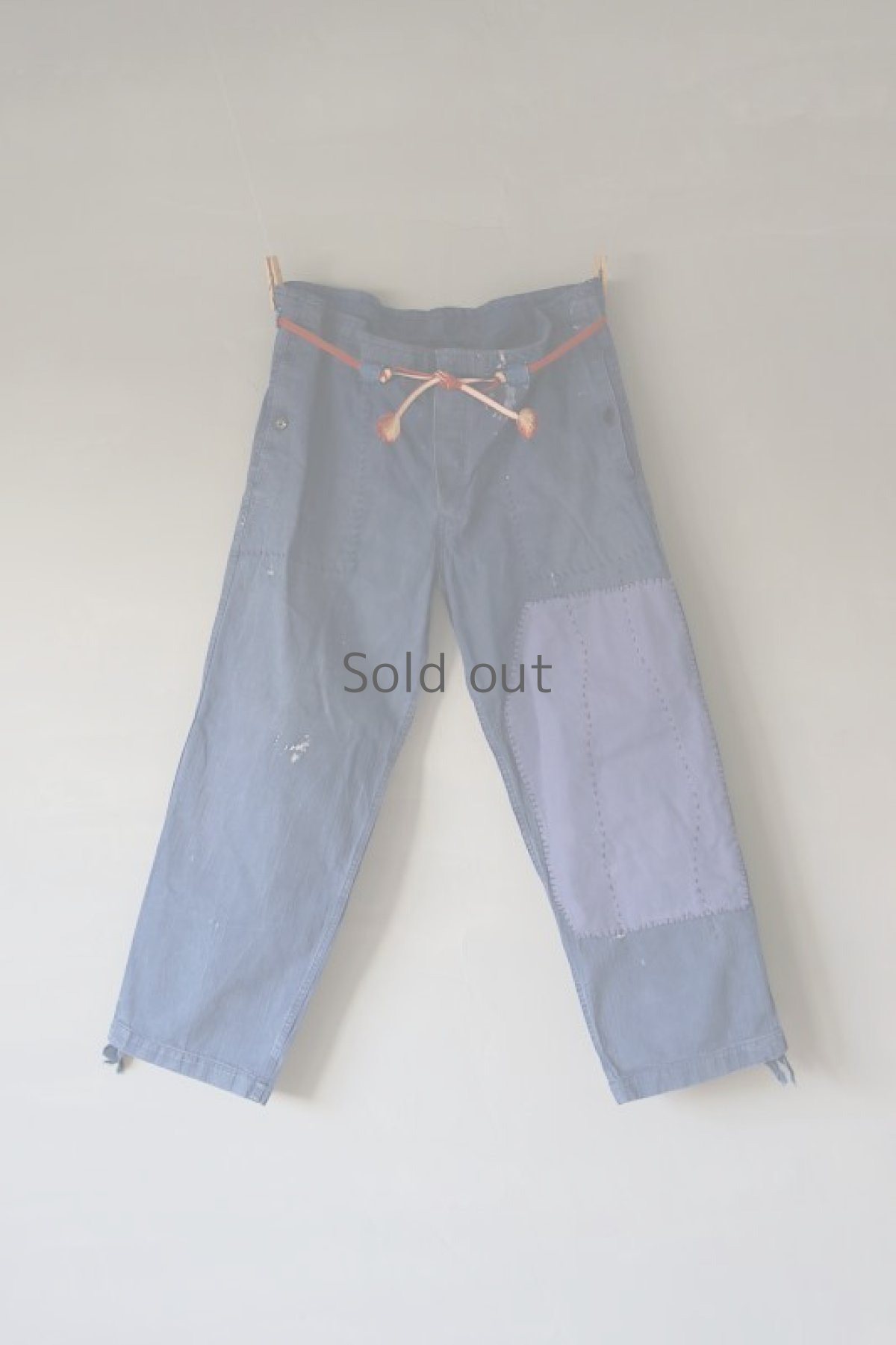 画像2: 【MITSUGU SASAKI】ビンテージ×リメイク パッチワーク ワークイージーパンツ（ツナギ/ウエスト赤紐） (2)