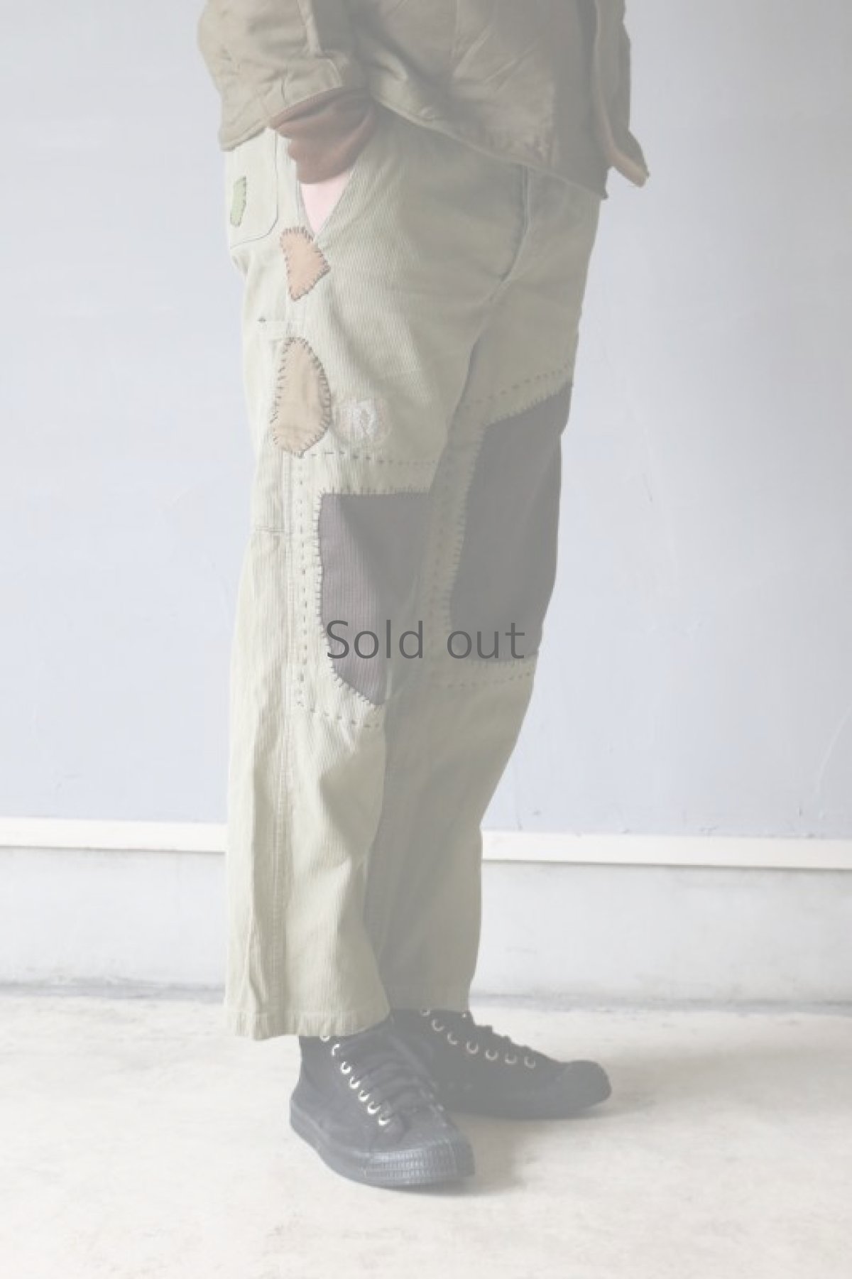 画像15: 【MITSUGU SASAKI】ビンテージ×リメイク パッチワーク コットンピケワークパンツ（スイス/グレーグリーン） (15)