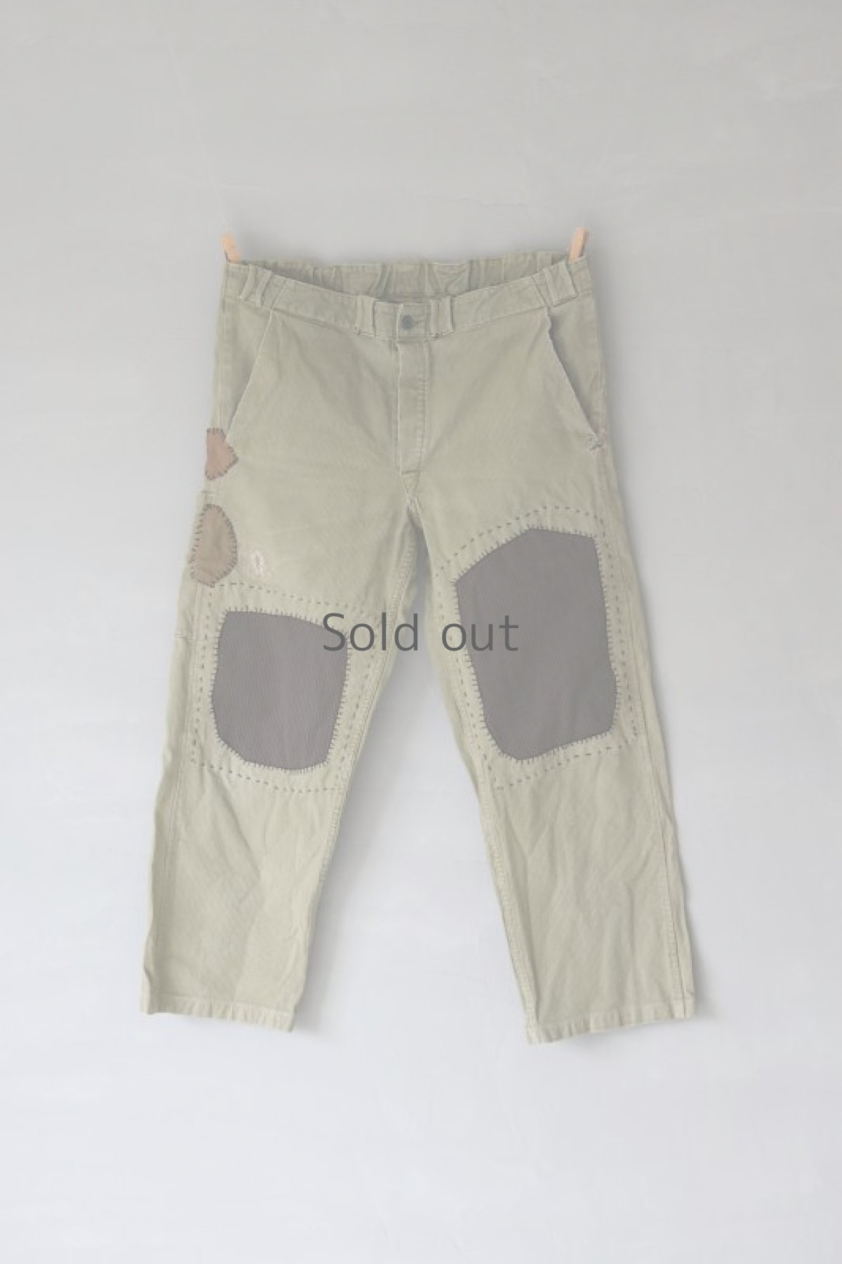 画像2: 【MITSUGU SASAKI】ビンテージ×リメイク パッチワーク コットンピケワークパンツ（スイス/グレーグリーン） (2)