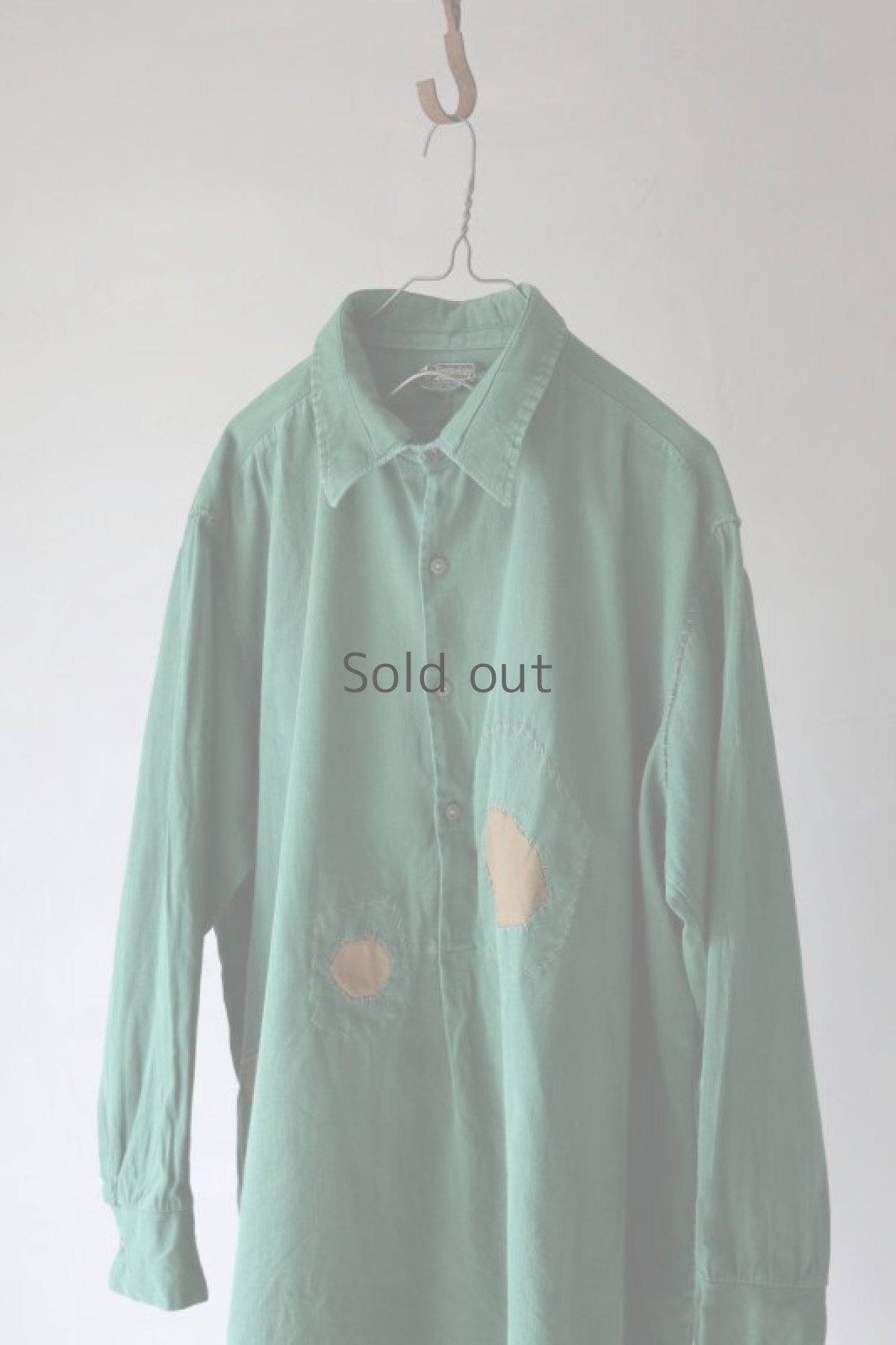 画像14: 【MITSUGU SASAKI】ビンテージリメイク　パッチワーク　グランパシャツ（グリーン） (14)