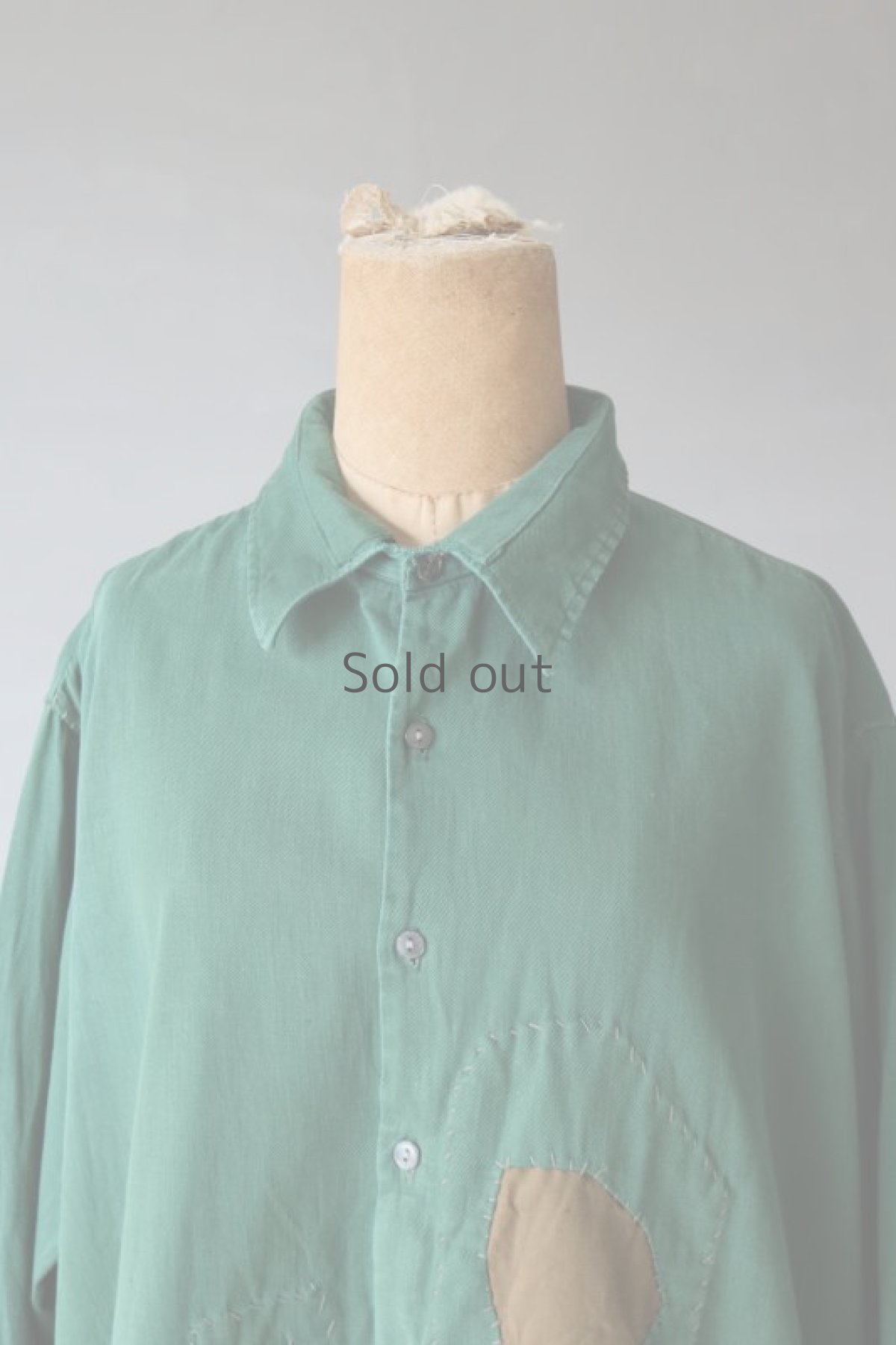 画像3: 【MITSUGU SASAKI】ビンテージリメイク　パッチワーク　グランパシャツ（グリーン） (3)