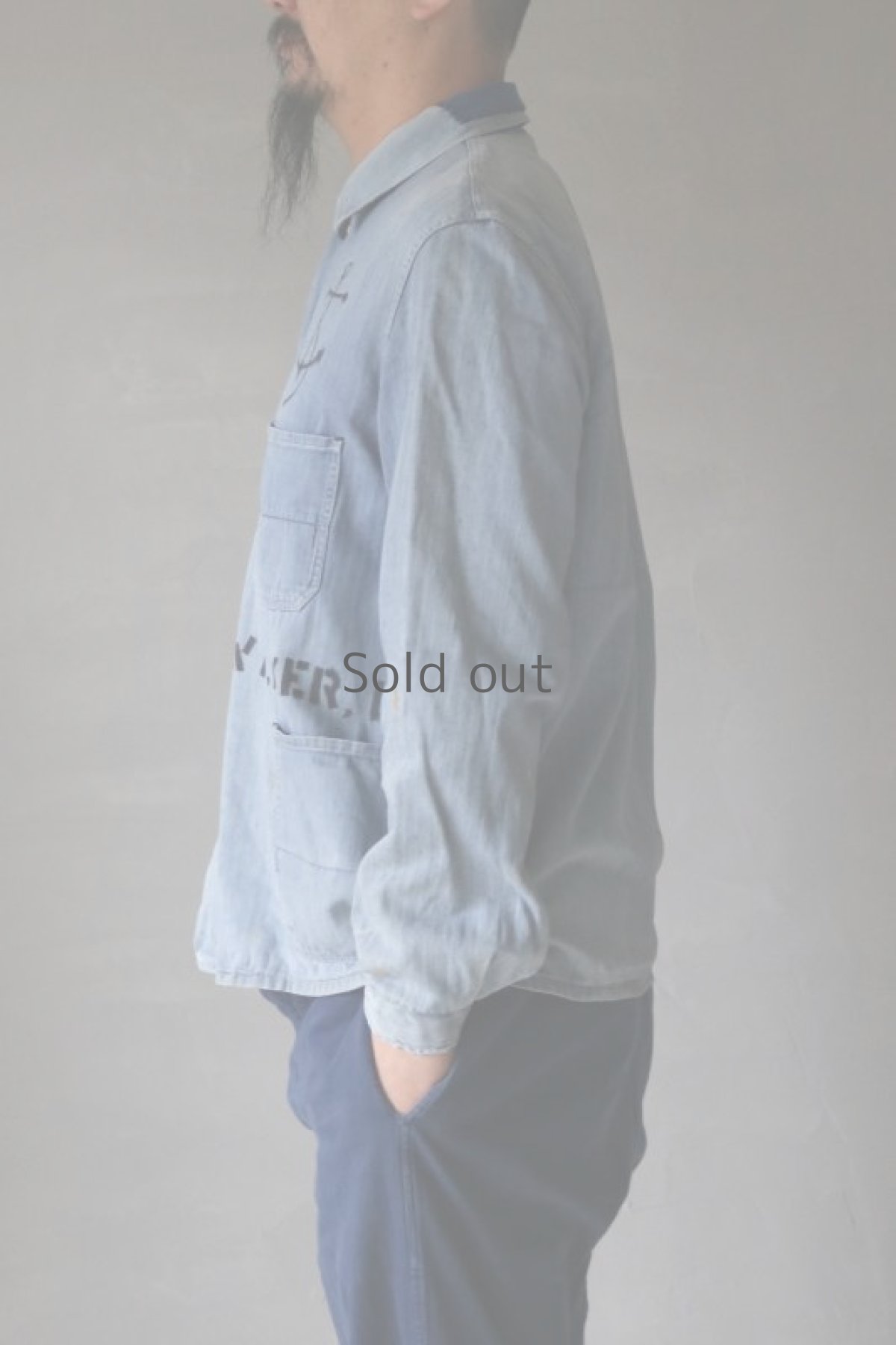 画像17: 【MITSUGU SASAKI】ビンテージリメイク　パッチワーク　ワークシャツジャケット(マリーン) (17)