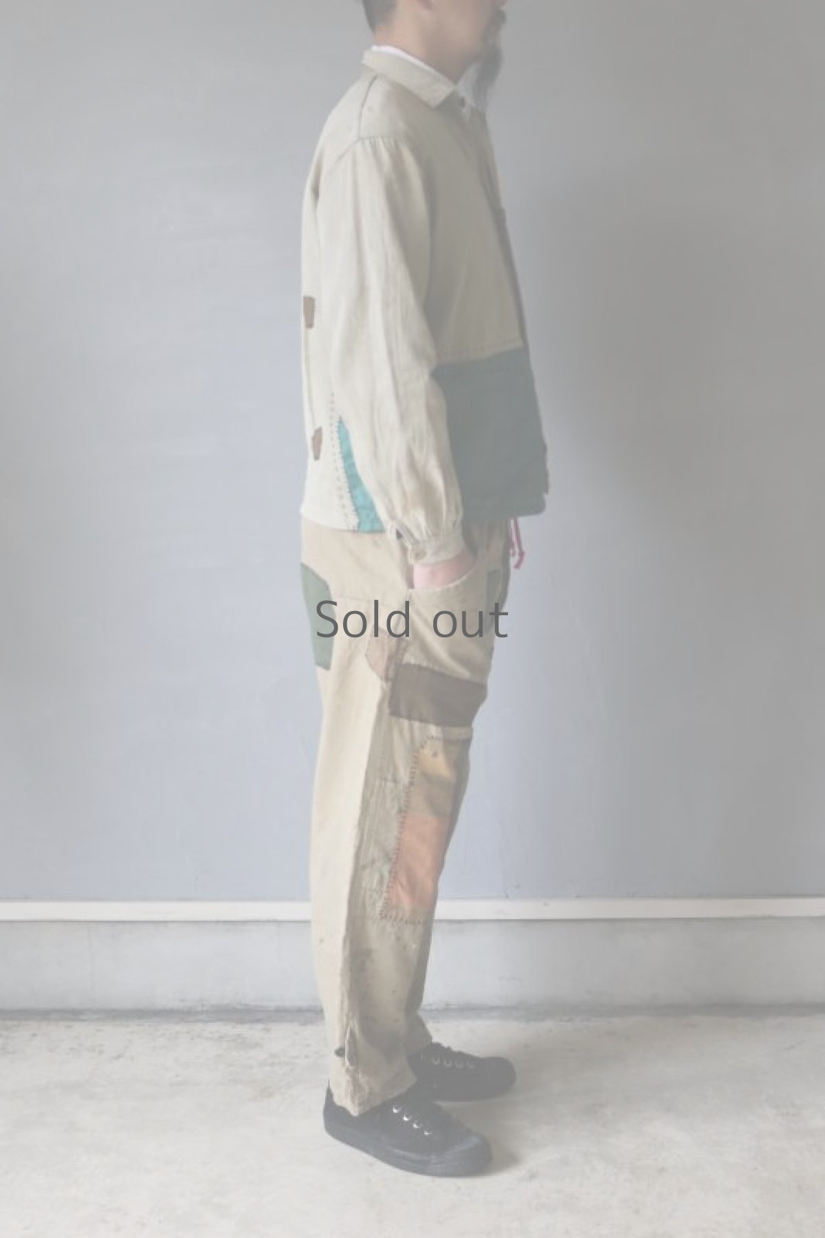 画像14: 【MITSUGU SASAKI】ビンテージリメイク　パッチワーク　ワークパンツ（カーキ） (14)