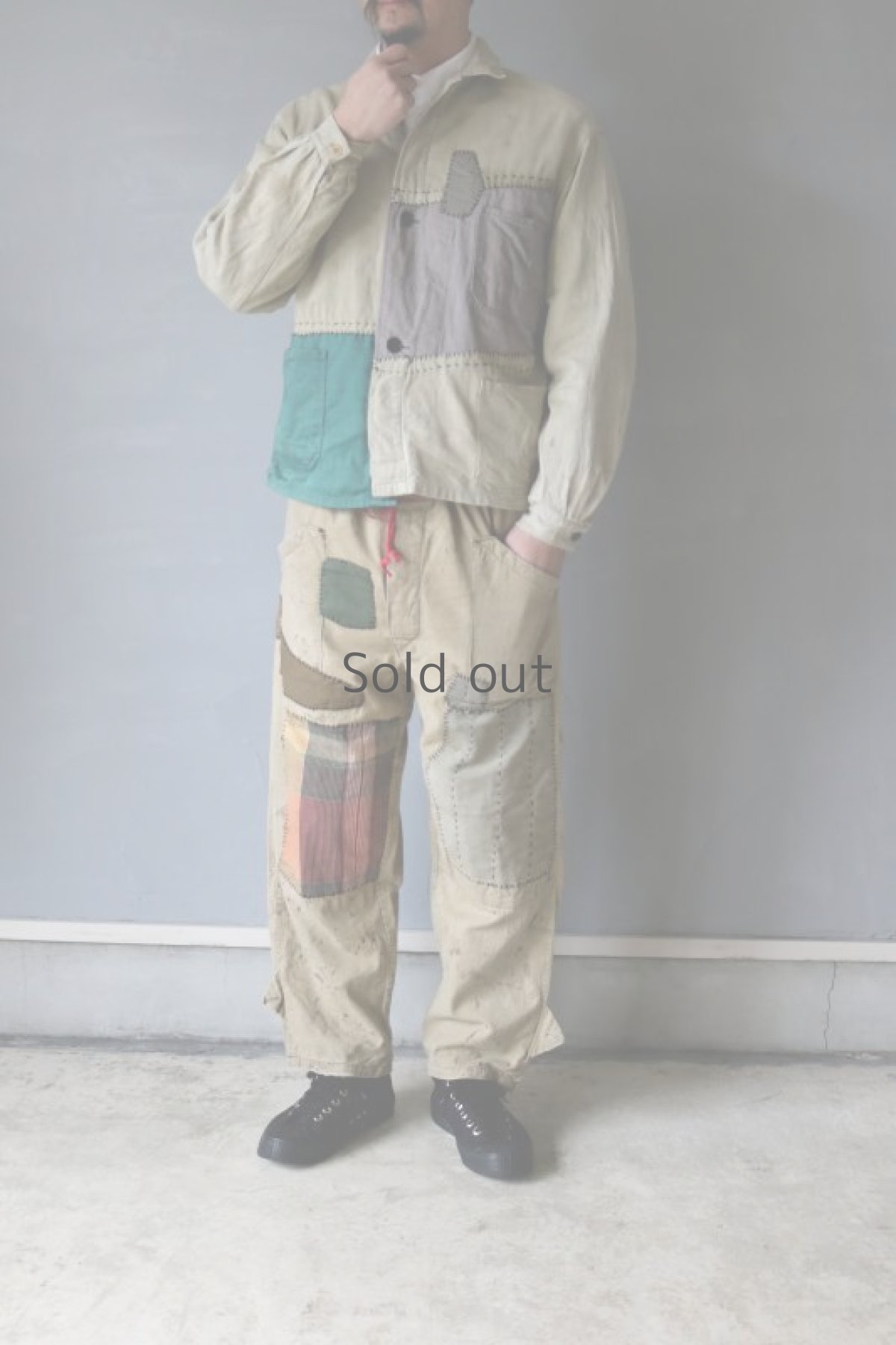 画像11: 【MITSUGU SASAKI】ビンテージリメイク　パッチワーク　ワークパンツ（カーキ） (11)