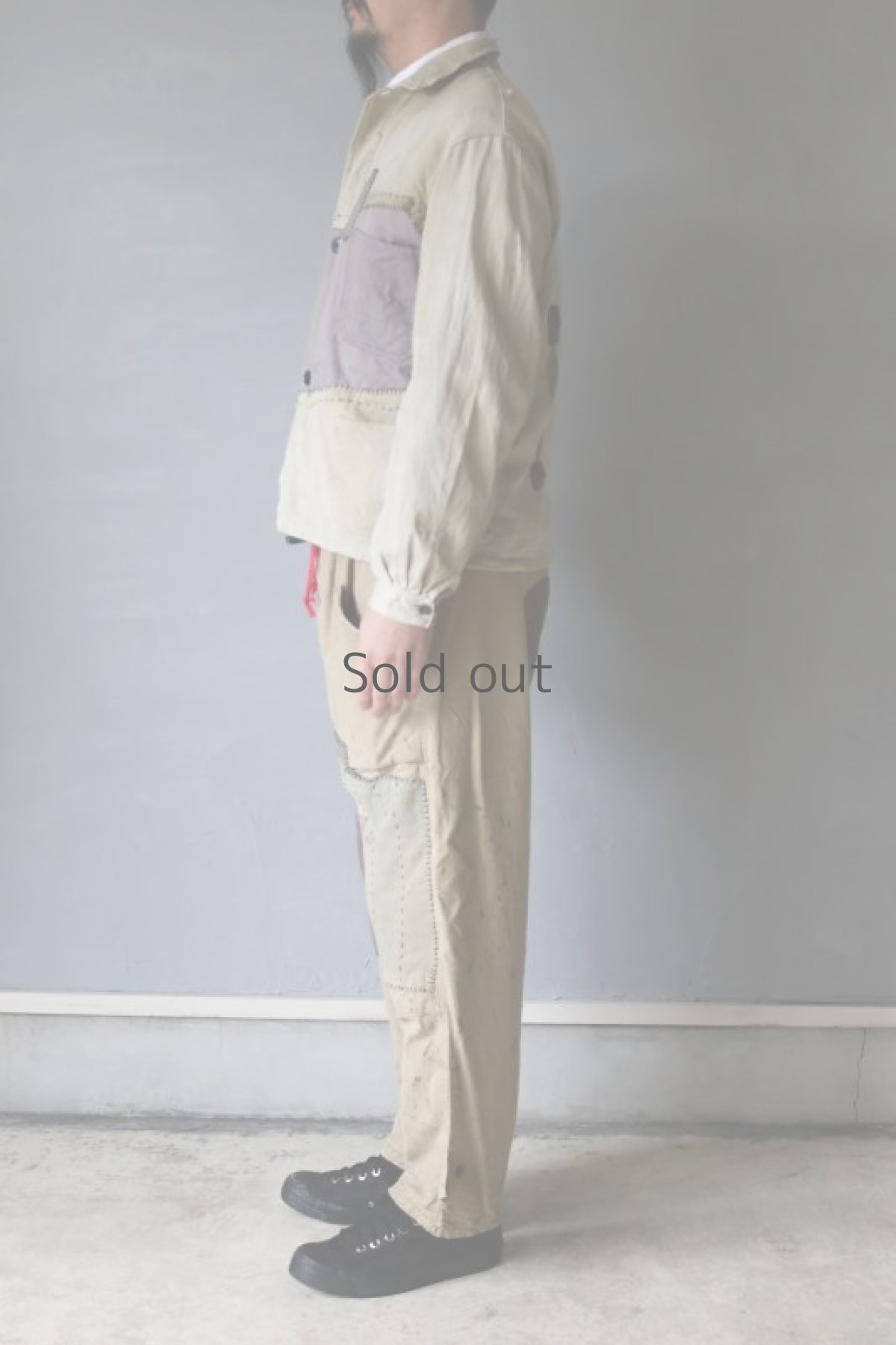 画像12: 【MITSUGU SASAKI】ビンテージリメイク　パッチワーク　ワークパンツ（カーキ） (12)