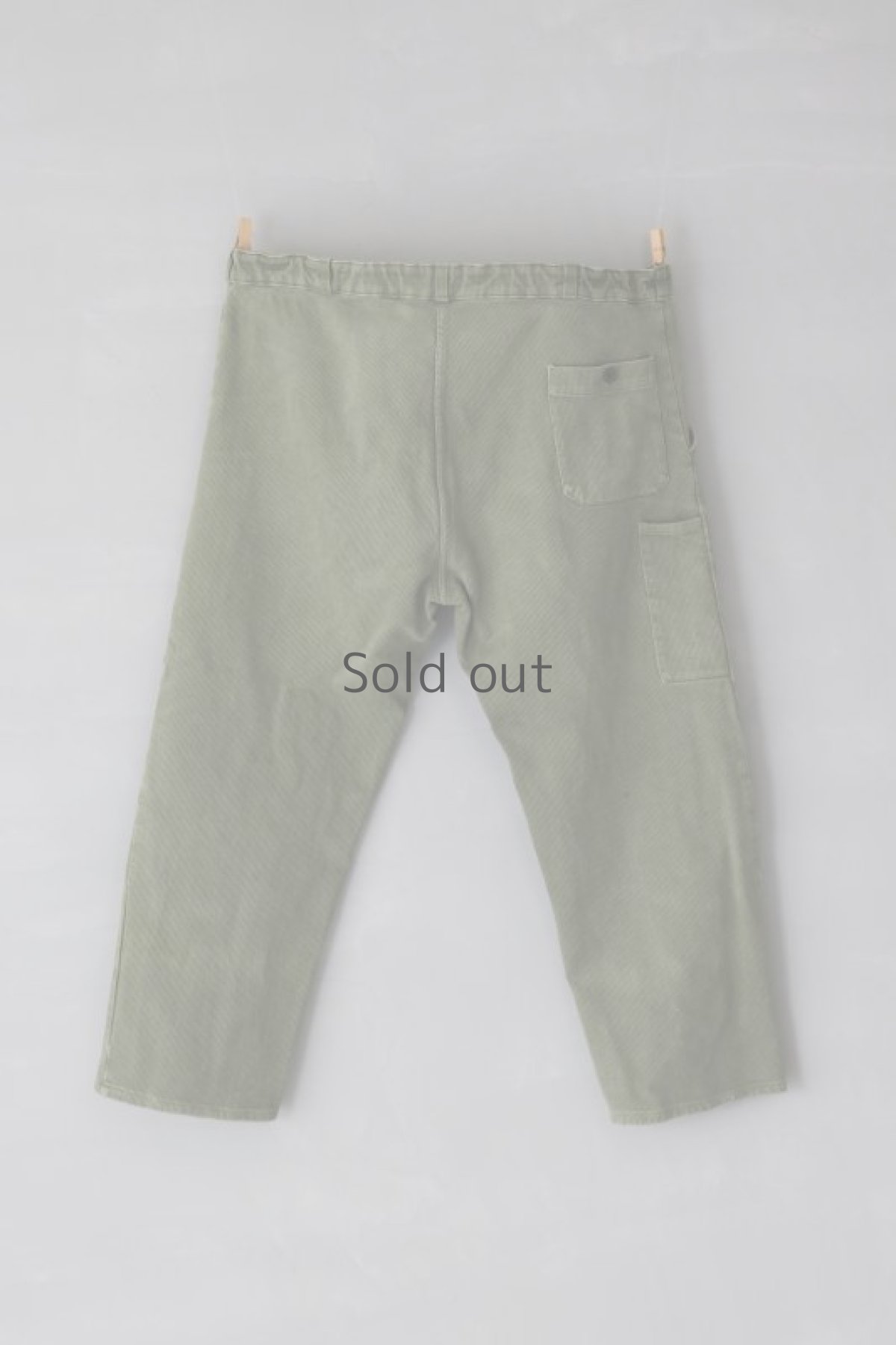 画像9: 【MITSUGU SASAKI】ビンテージ×リメイク パッチワーク コットンピケ 大きいワークパンツ（スイス/グレーグリーン） (9)