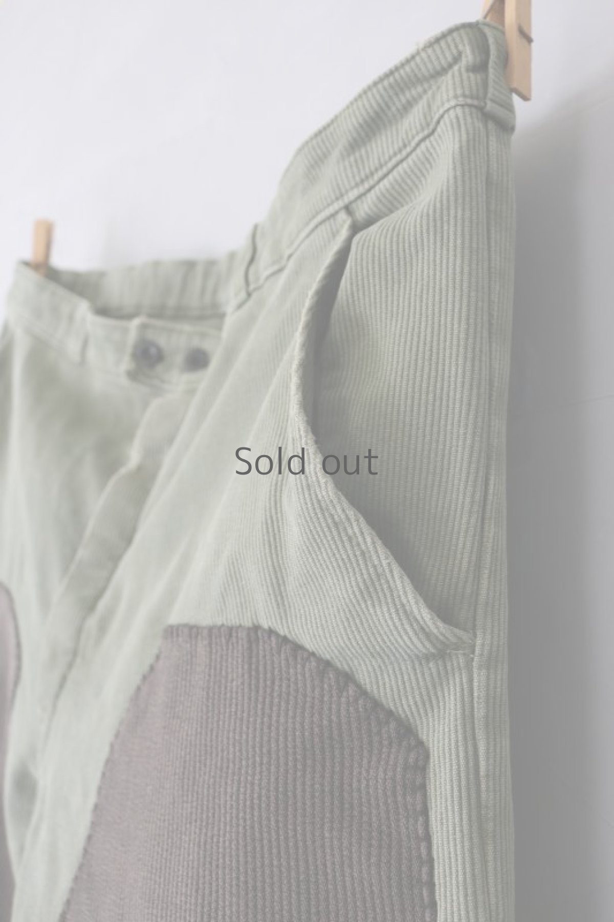 画像8: 【MITSUGU SASAKI】ビンテージ×リメイク パッチワーク コットンピケ 大きいワークパンツ（スイス/グレーグリーン） (8)