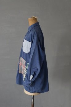画像13: 【MITSUGU SASAKI】ビンテージリメイク　チェックパッチワーク　ワークシャツ（ブルー） (13)