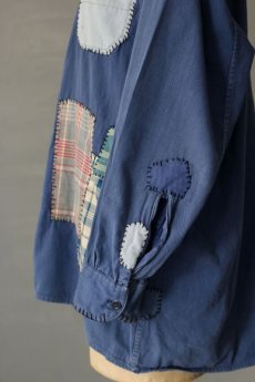 画像14: 【MITSUGU SASAKI】ビンテージリメイク　チェックパッチワーク　ワークシャツ（ブルー） (14)