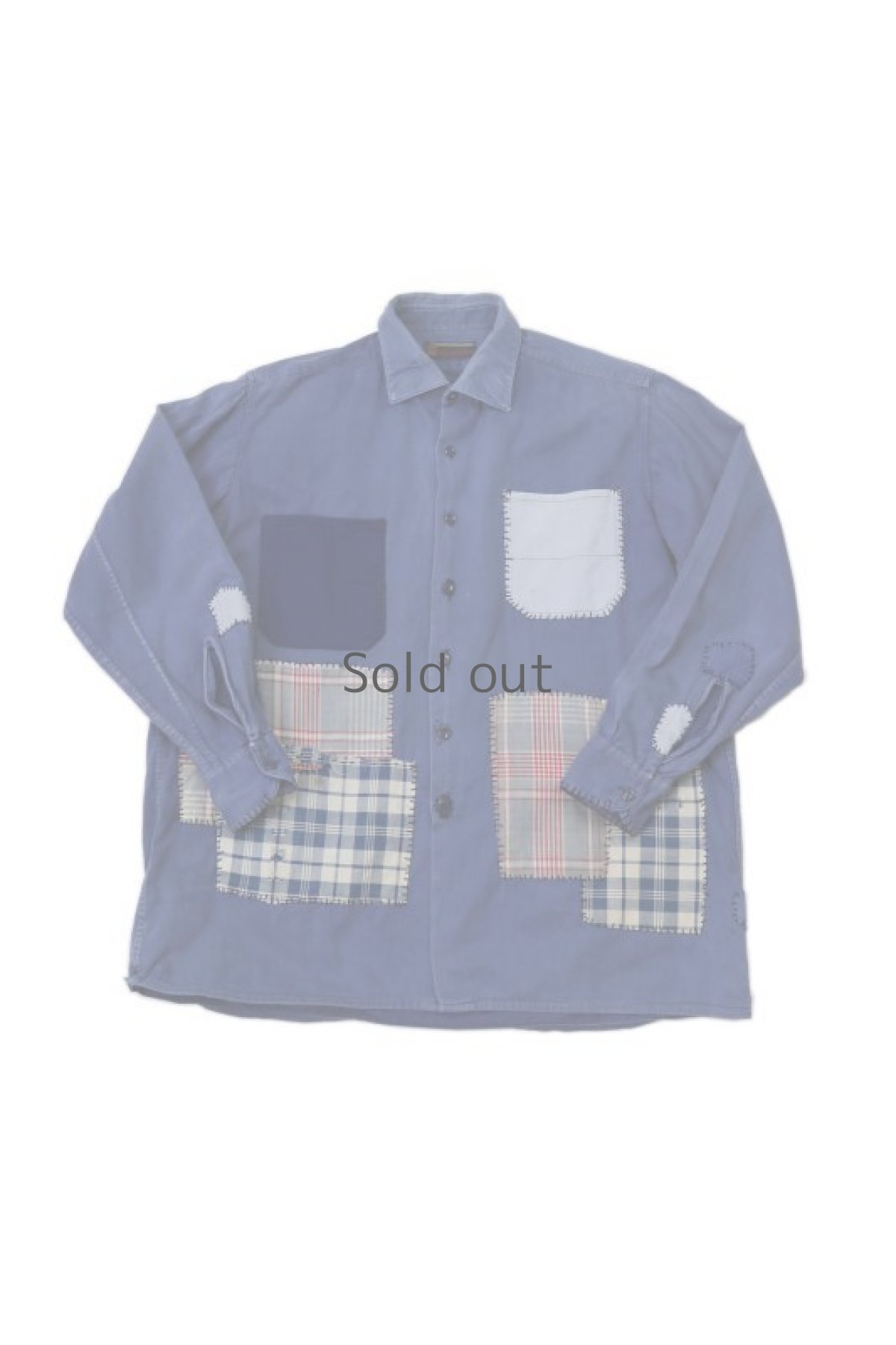 画像1: 【MITSUGU SASAKI】ビンテージリメイク　チェックパッチワーク　ワークシャツ（ブルー） (1)
