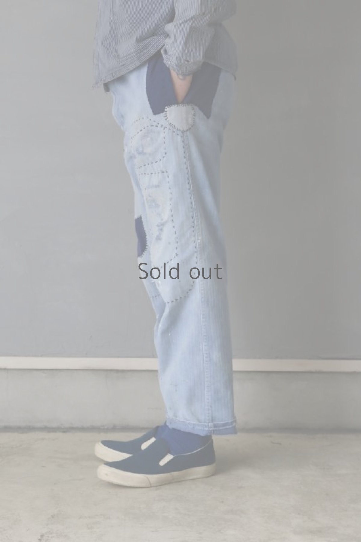 画像13: 【MITSUGU SASAKI】ビンテージ×リメイク パッチワーク ワークパンツ（薄めブルー） (13)