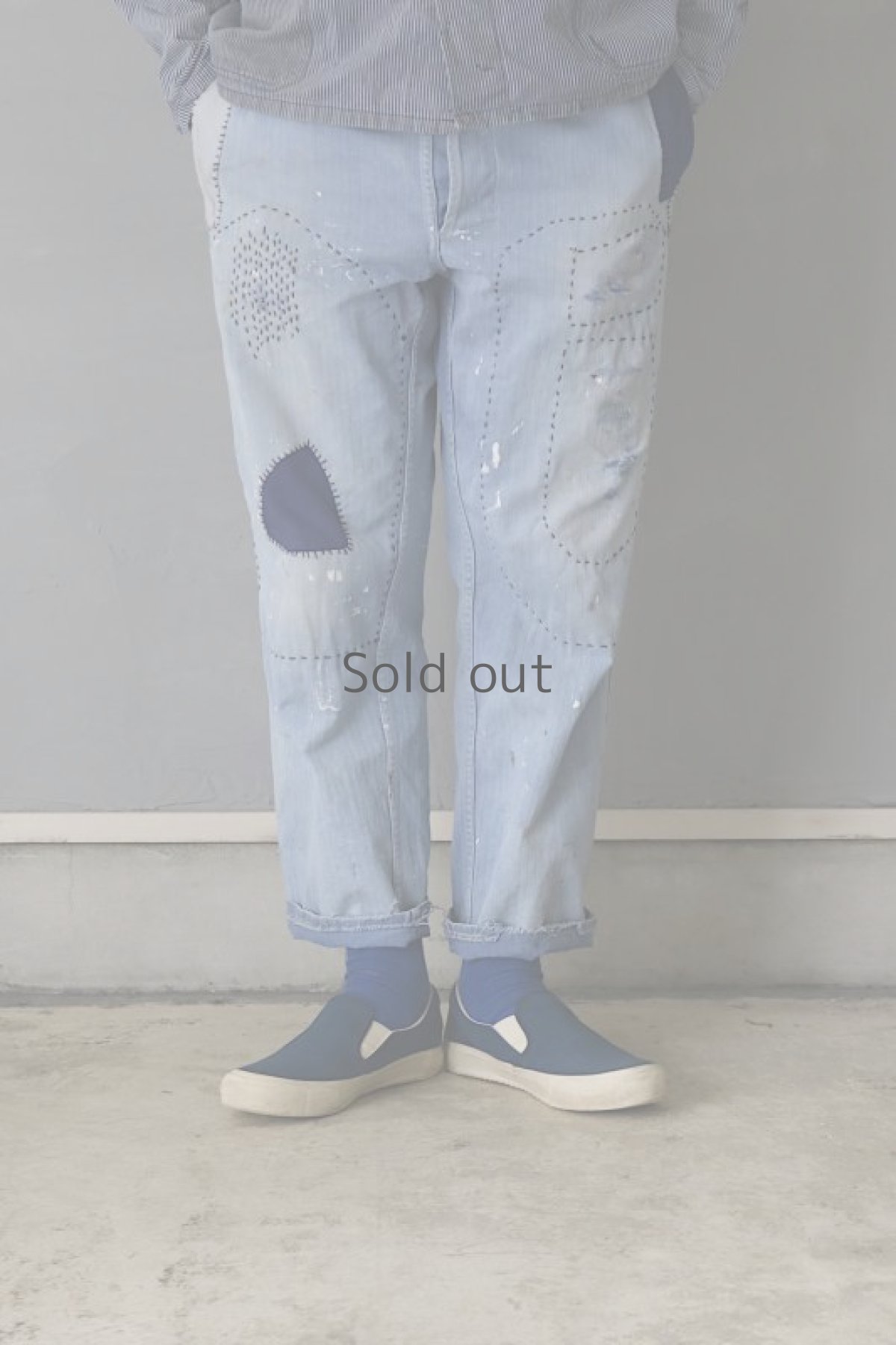 画像12: 【MITSUGU SASAKI】ビンテージ×リメイク パッチワーク ワークパンツ（薄めブルー） (12)