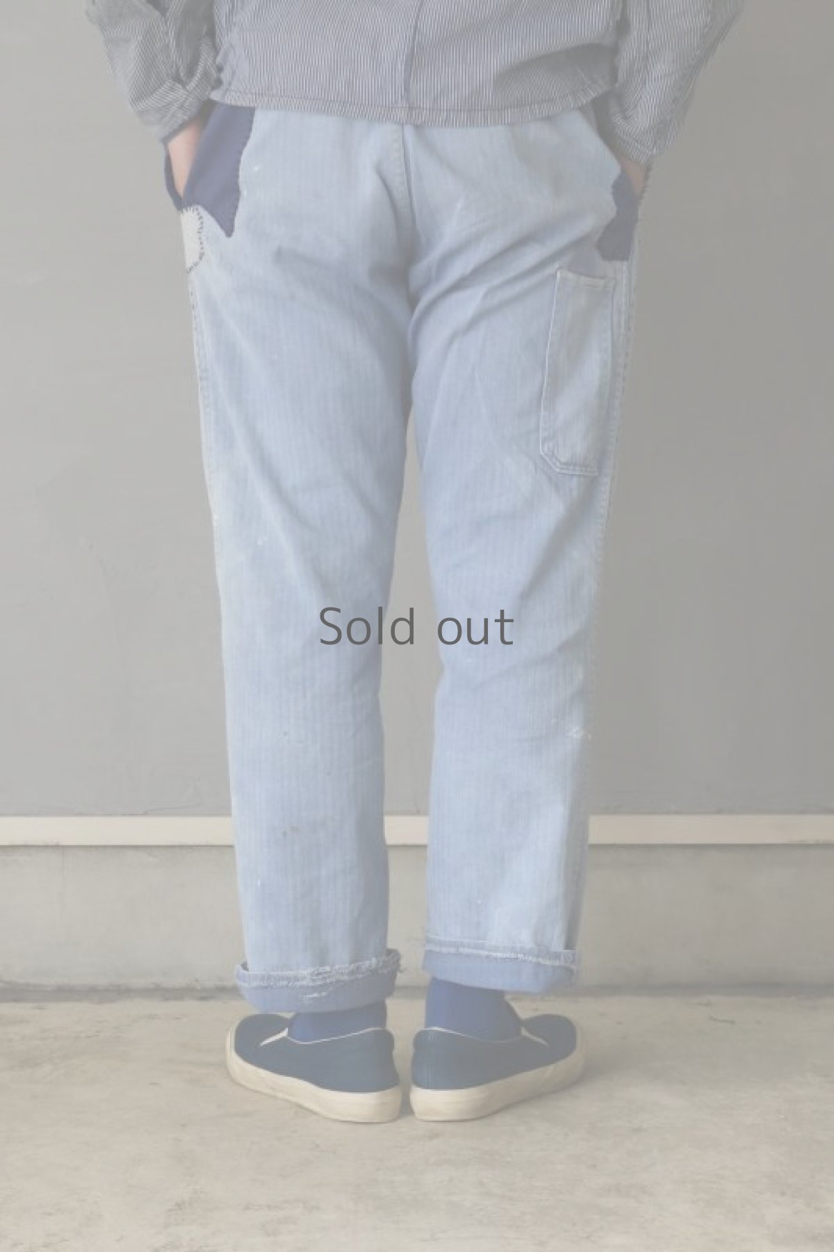 画像14: 【MITSUGU SASAKI】ビンテージ×リメイク パッチワーク ワークパンツ（薄めブルー） (14)