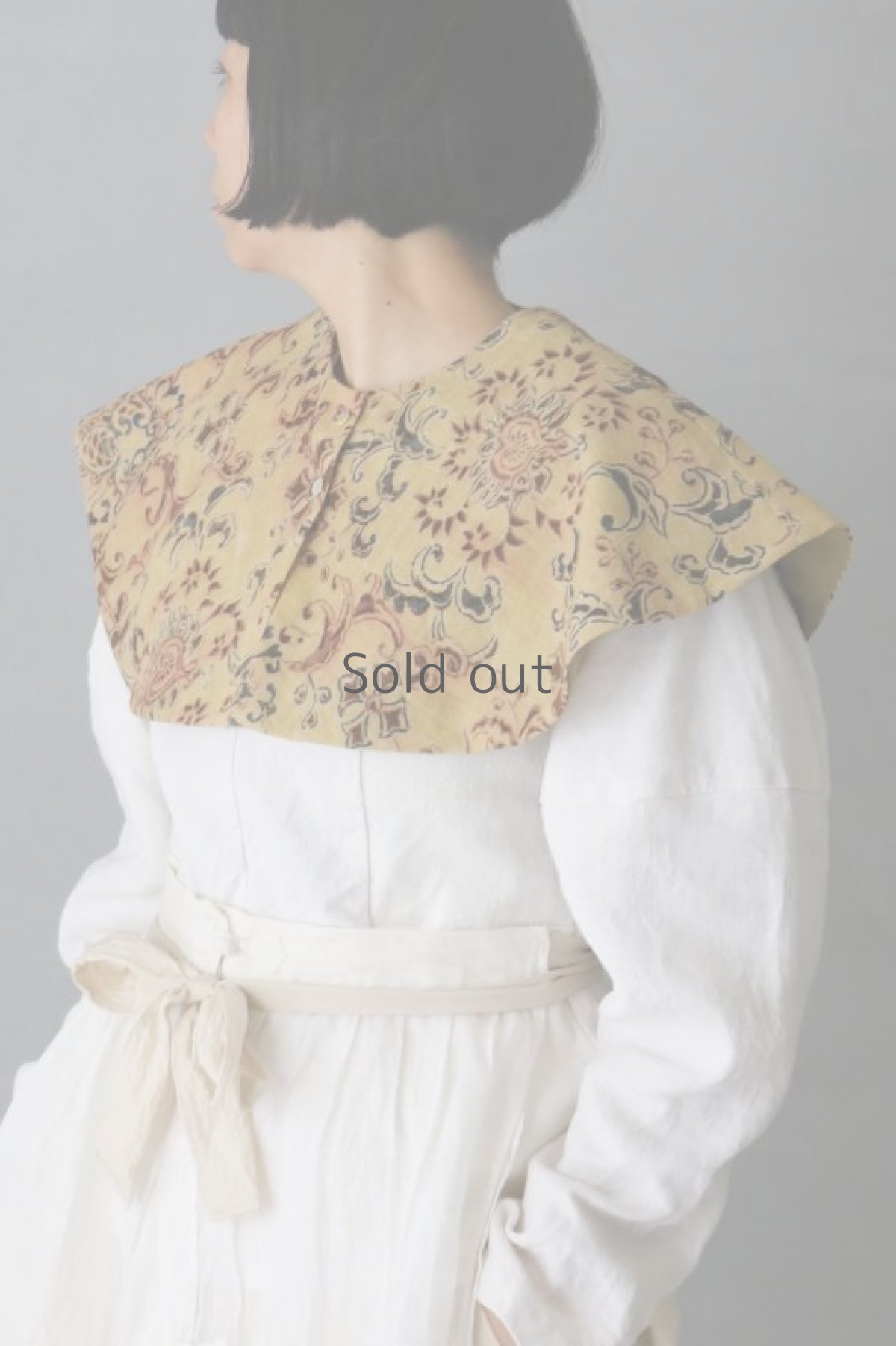 画像2: 【ササキチホ】ヴィンテージコットン　ショートケープ（黄/型染めオリエンタル） (2)