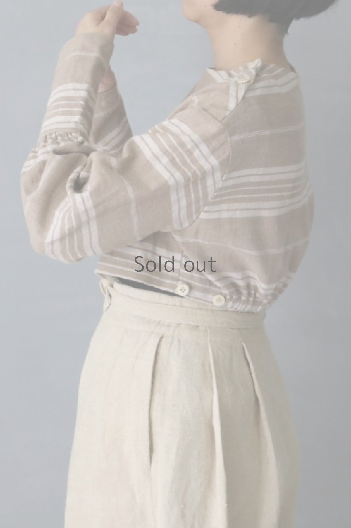 画像2: 【ササキチホ】アンティークリネン　プルオーバー　S丈　ワークシャツ（ティッキングファブリック/茶系） (2)