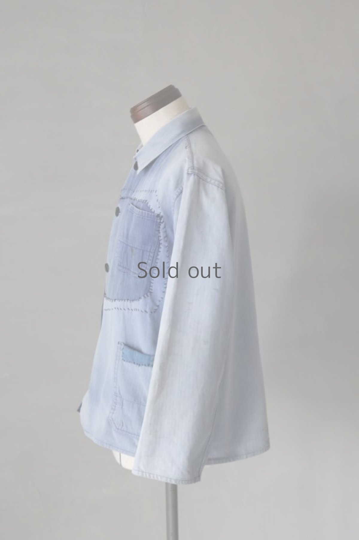 画像8: 【MITSUGU SASAKI】ビンテージリメイク　パッチワーク　HBTワークジャケット(色褪せブルー) (8)