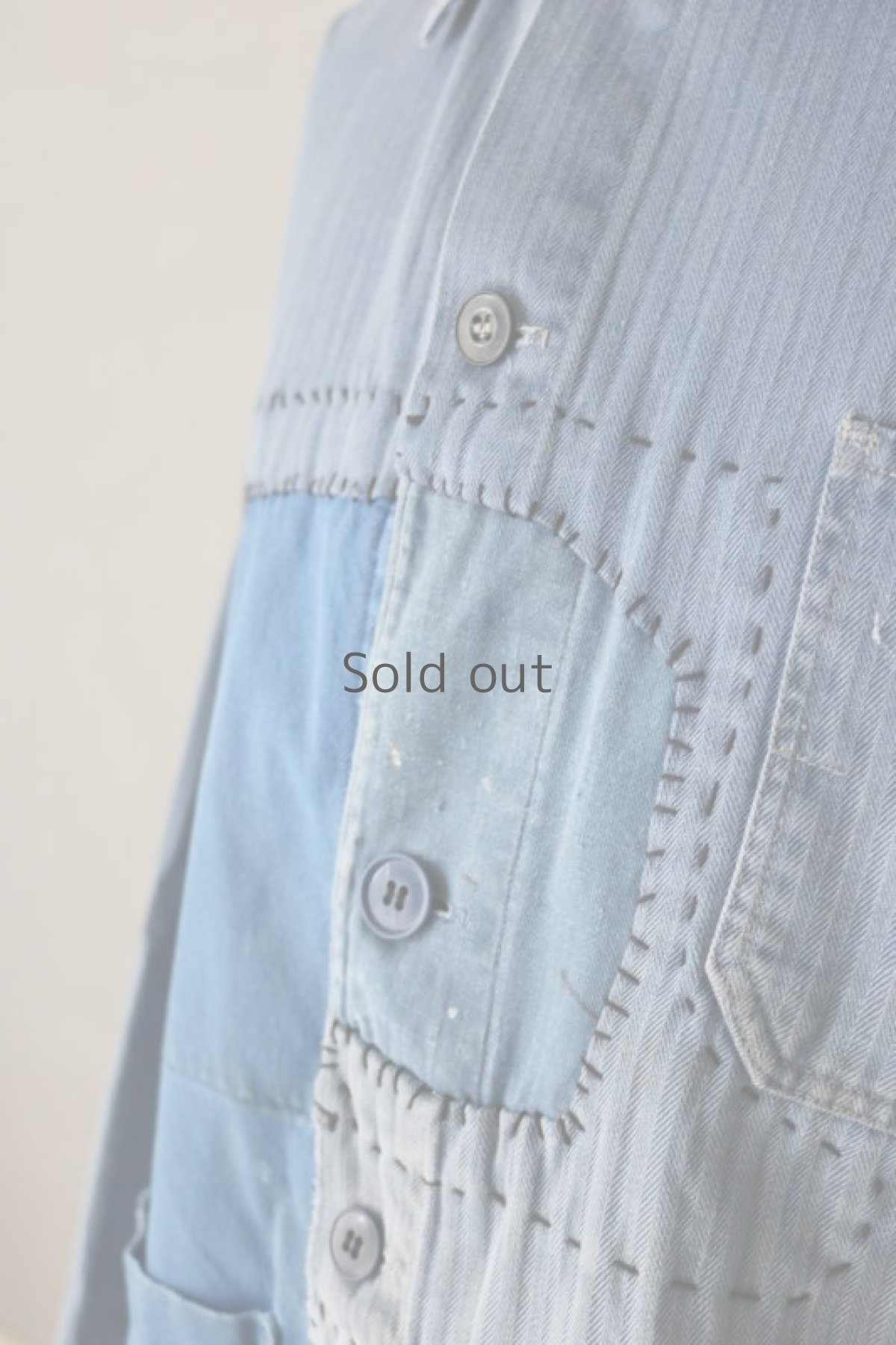 画像4: 【MITSUGU SASAKI】ビンテージリメイク　パッチワーク　HBTワークジャケット(ブルーと紺のパッチ) (4)