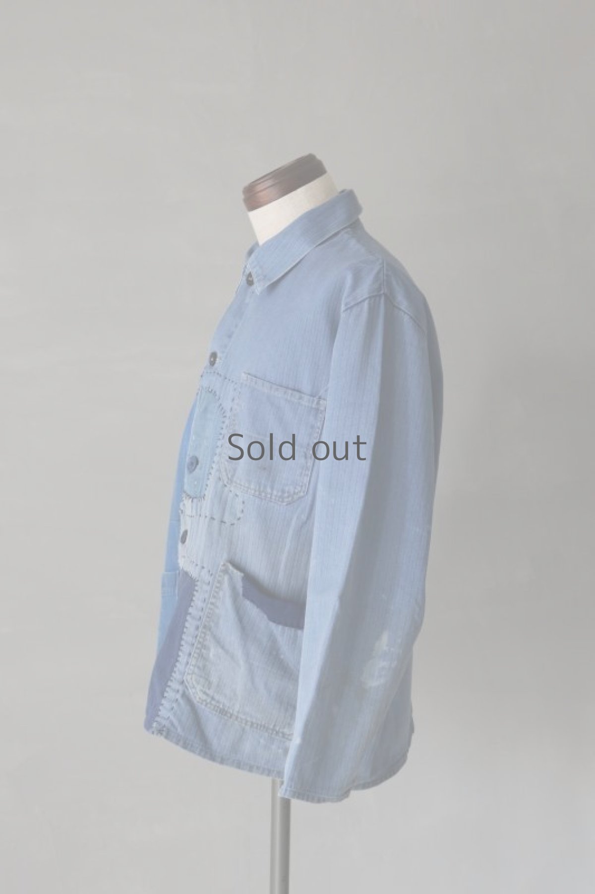 画像7: 【MITSUGU SASAKI】ビンテージリメイク　パッチワーク　HBTワークジャケット(ブルーと紺のパッチ) (7)