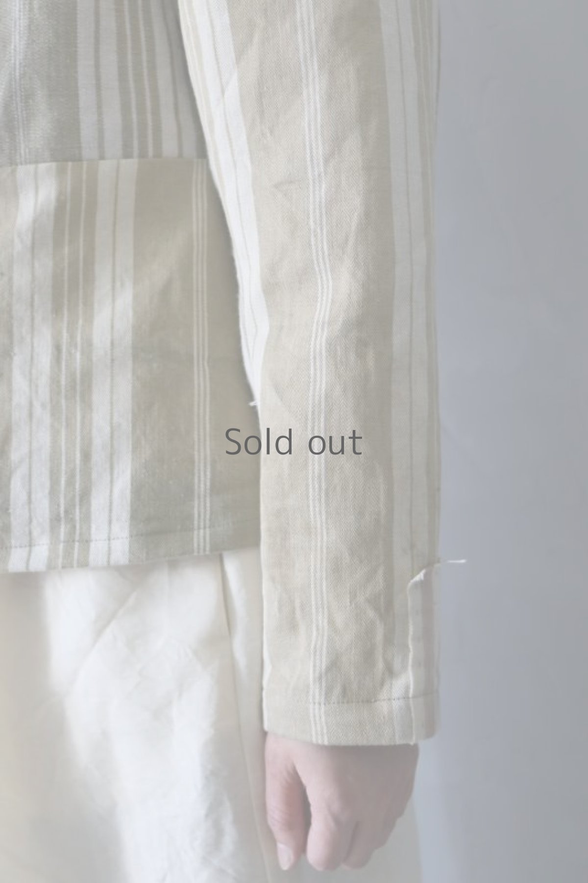 画像9: 【ササキチホ】アンティークリネン「戦士の衣」コクーン袖ブラウス / ティッキングファブリック(カーキMIX) (9)