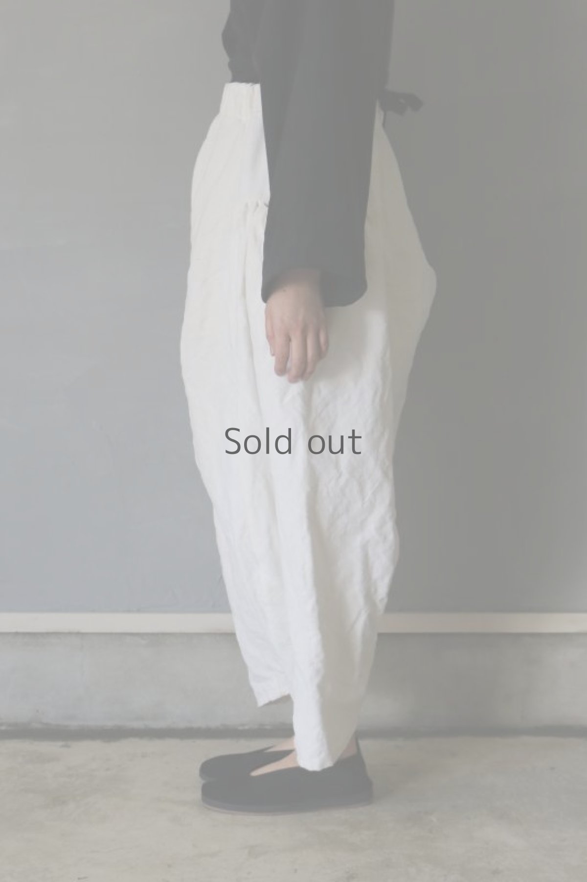 画像3: 【ササキチホ】アンティークリネン　サイドポケットギャザー　サルエルパンツ（白） (3)