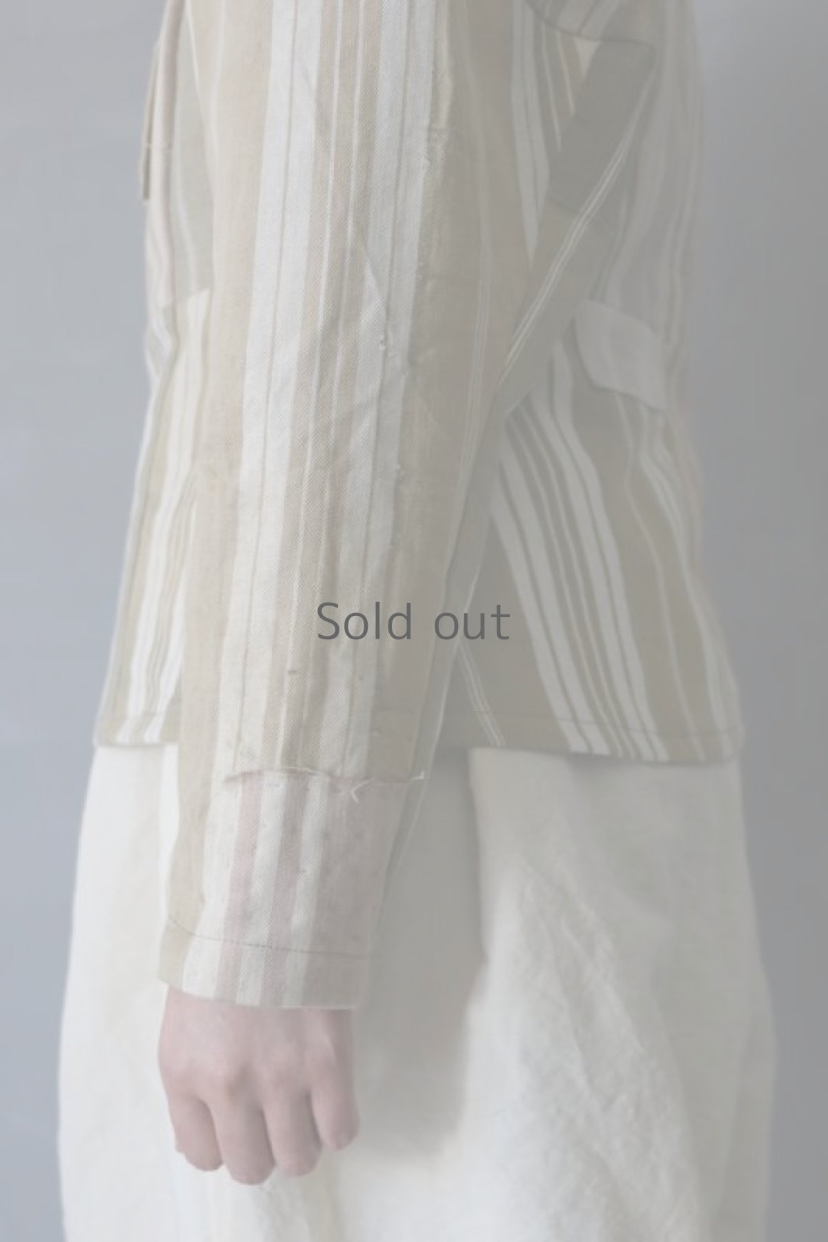 画像12: 【ササキチホ】アンティークリネン「戦士の衣」コクーン袖ブラウス / ティッキングファブリック(カーキMIX) (12)