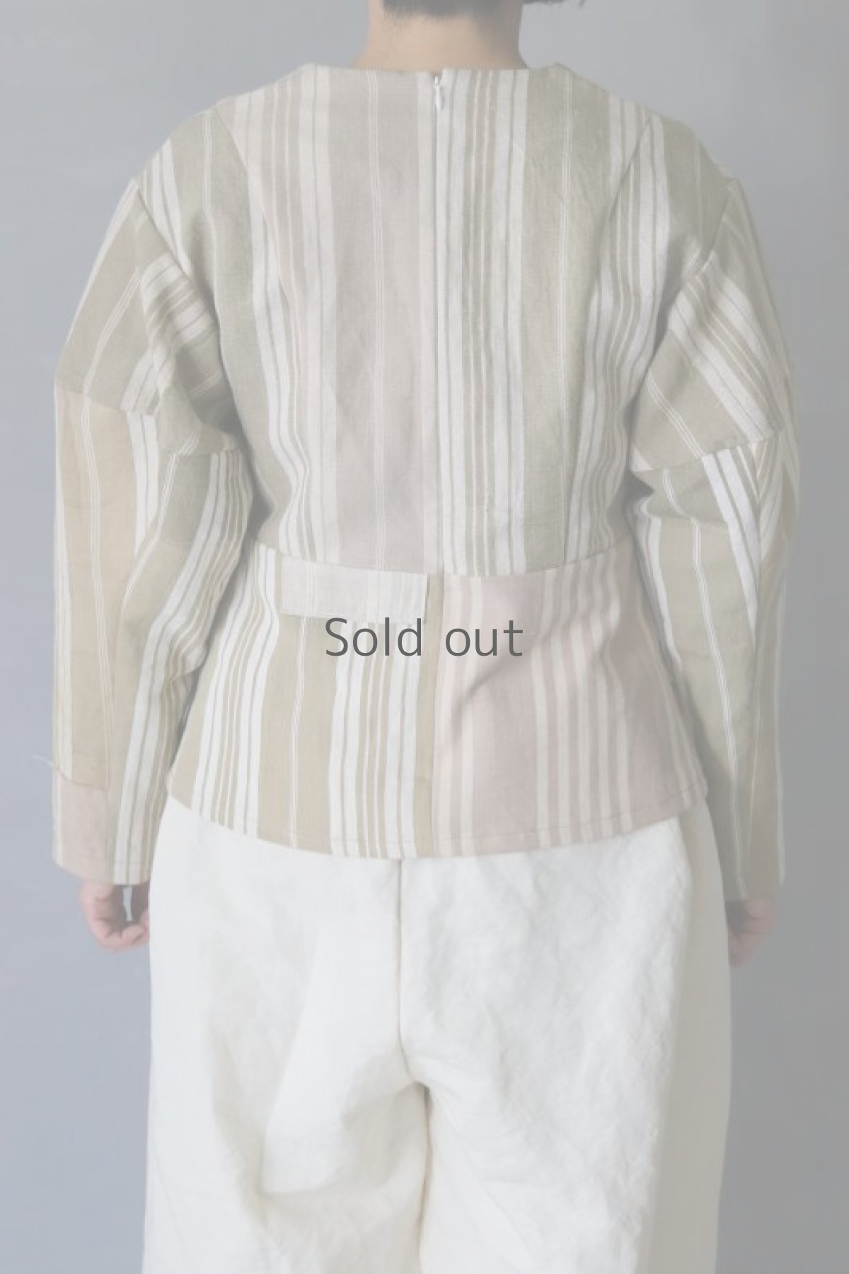 画像13: 【ササキチホ】アンティークリネン「戦士の衣」コクーン袖ブラウス / ティッキングファブリック(カーキMIX) (13)