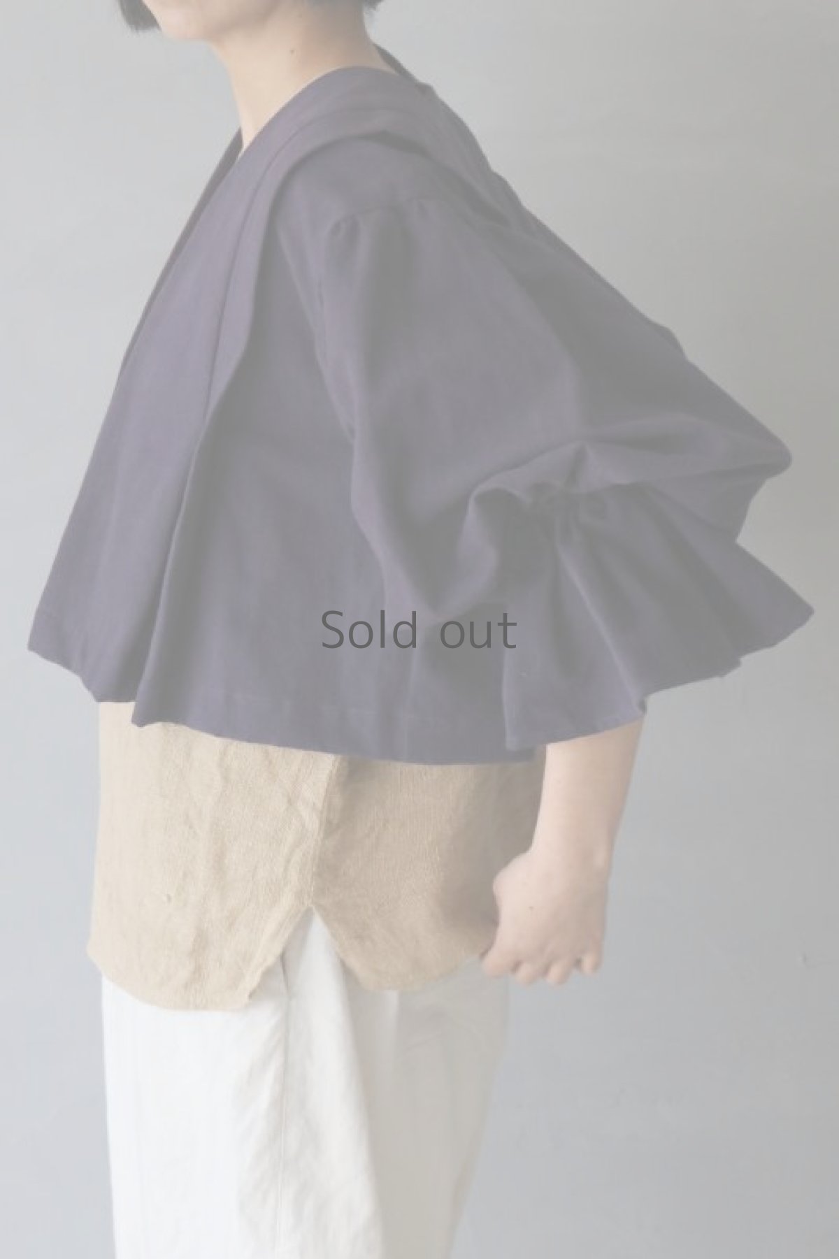 画像2: 【ササキチホ】ヴィンテージリネン　肩衣  ピエロ袖（葡萄色） (2)