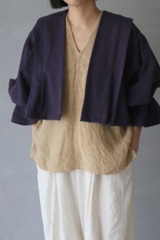 画像3: 【ササキチホ】ヴィンテージリネン　肩衣  ピエロ袖（葡萄色） (3)