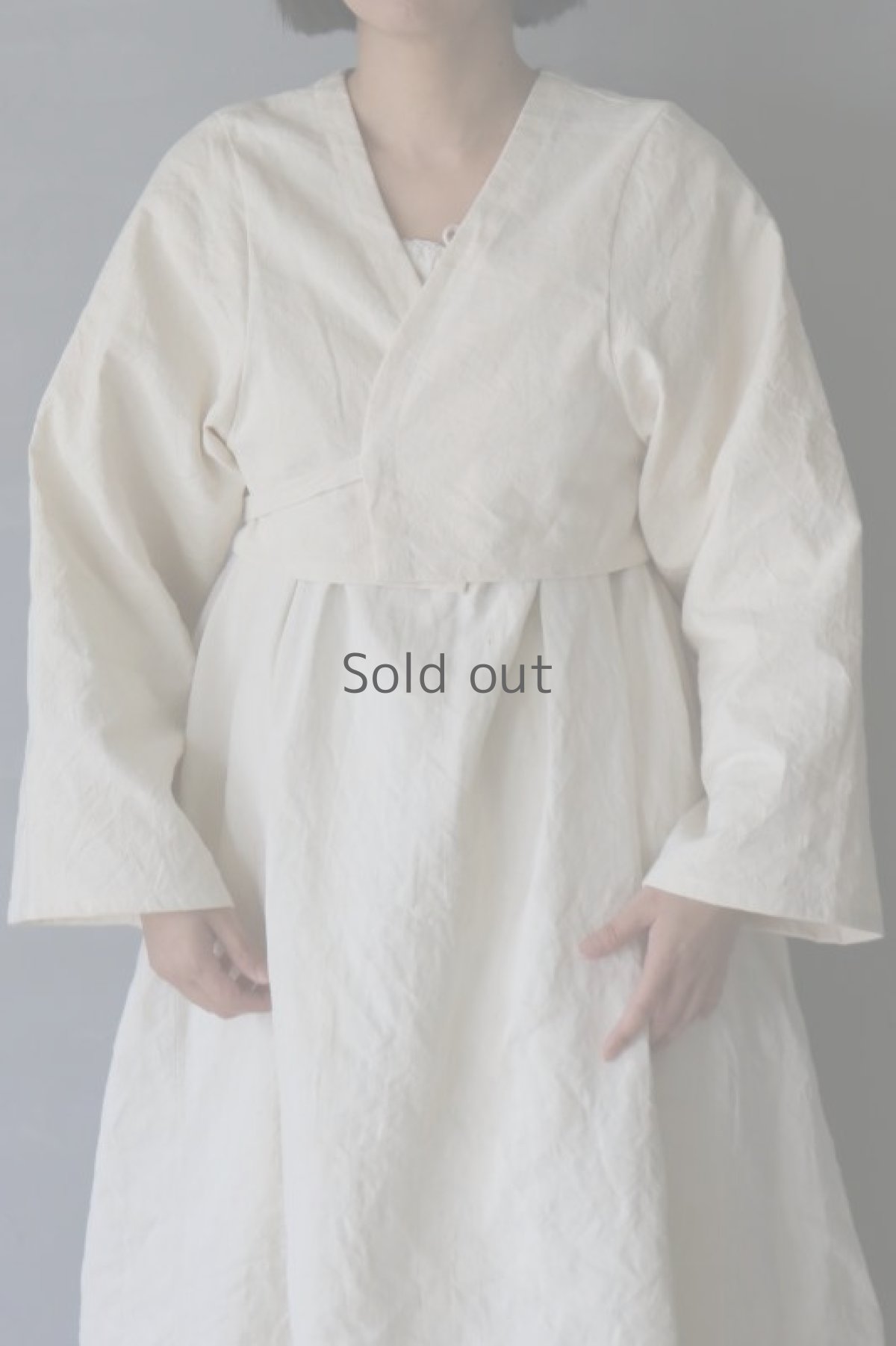 画像2: 【ササキチホ】アンティークリネン 短羽織 筒袖(白/紐付き) (2)