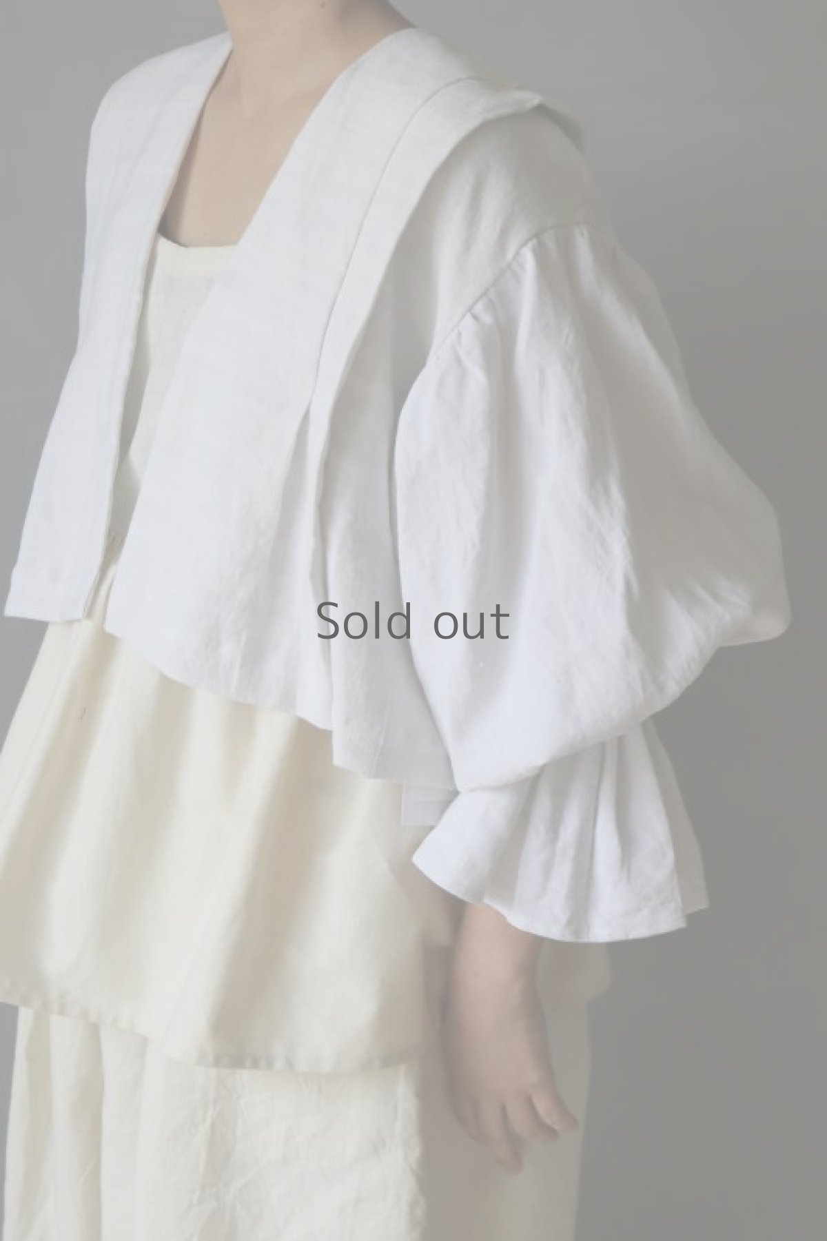 画像2: 【ササキチホ】アンティークリネン　肩衣  ピエロ袖（白） (2)