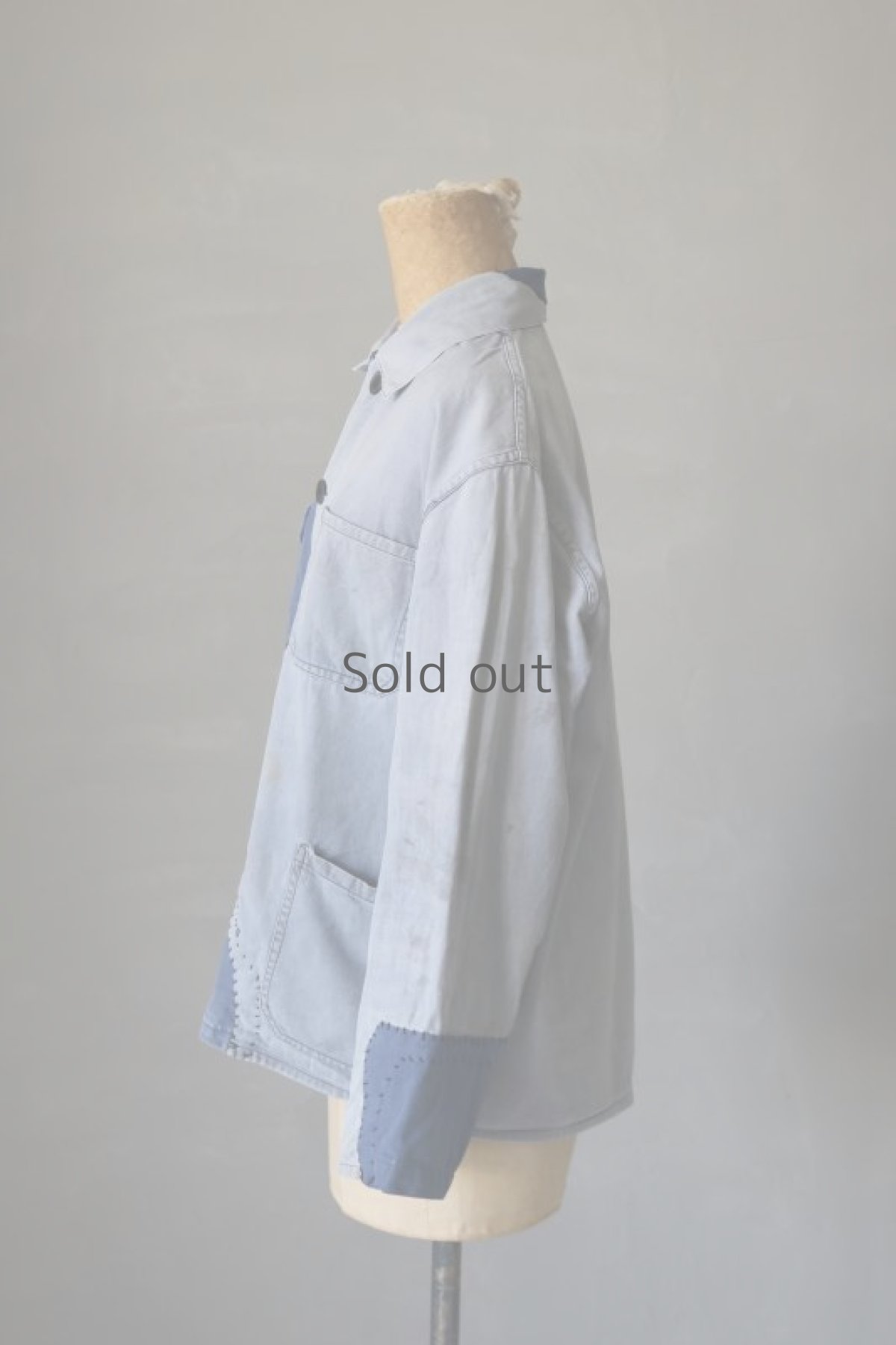 画像14: 【MITSUGU SASAKI】ビンテージリメイク パッチワーク ワークジャケット(ブルーグレー) (14)