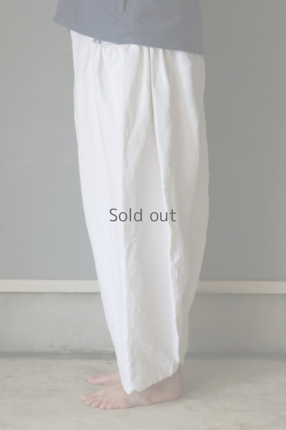 画像6: 【ササキチホ】アンティークリネン サイドポケットギャザー サルエルパンツ(白/汚れあり) (6)