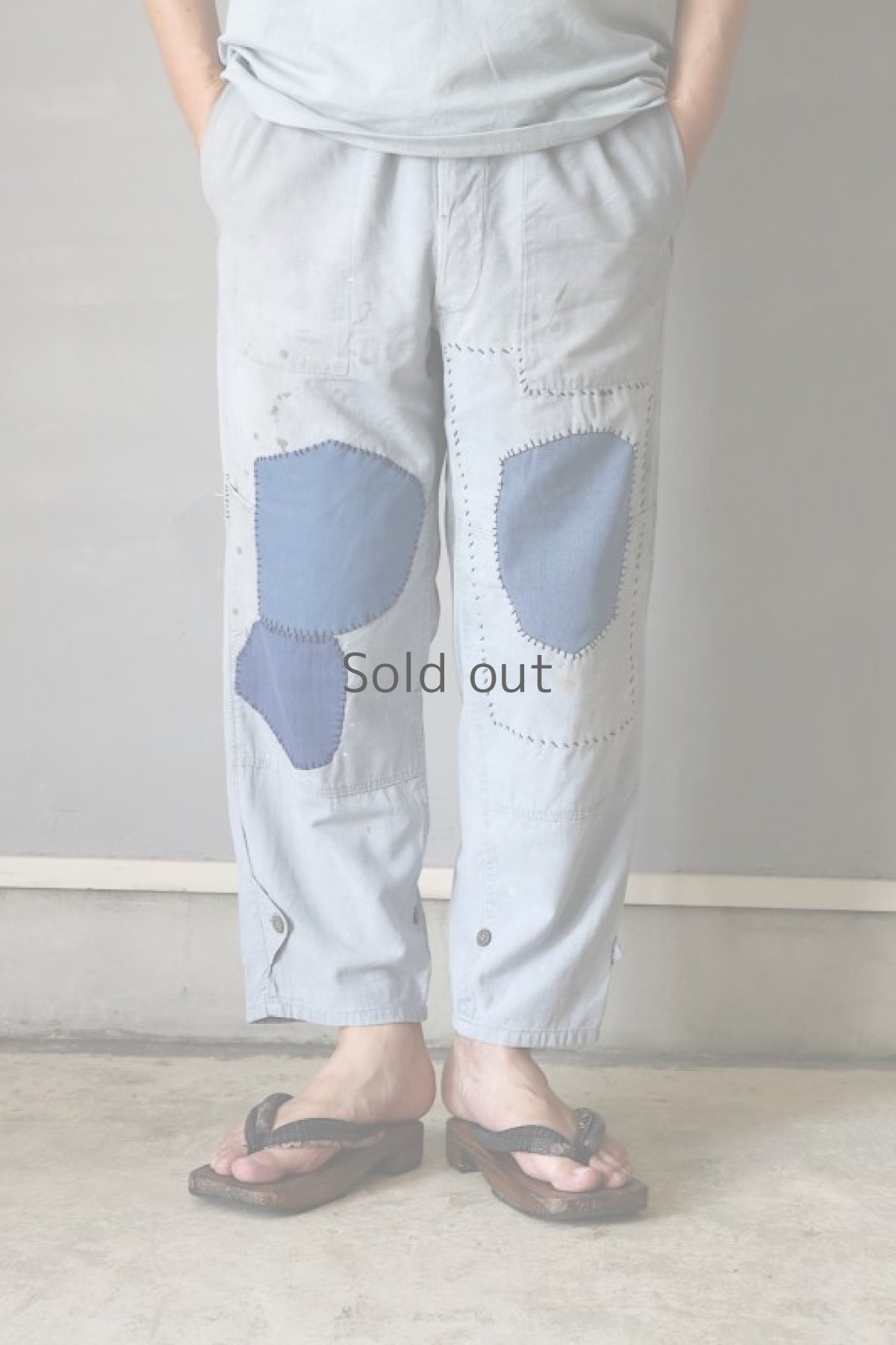 画像14: 【MITSUGU SASAKI】ビンテージ×リメイク パッチワーク イージーワークパンツ（薄めブルーグレー） (14)