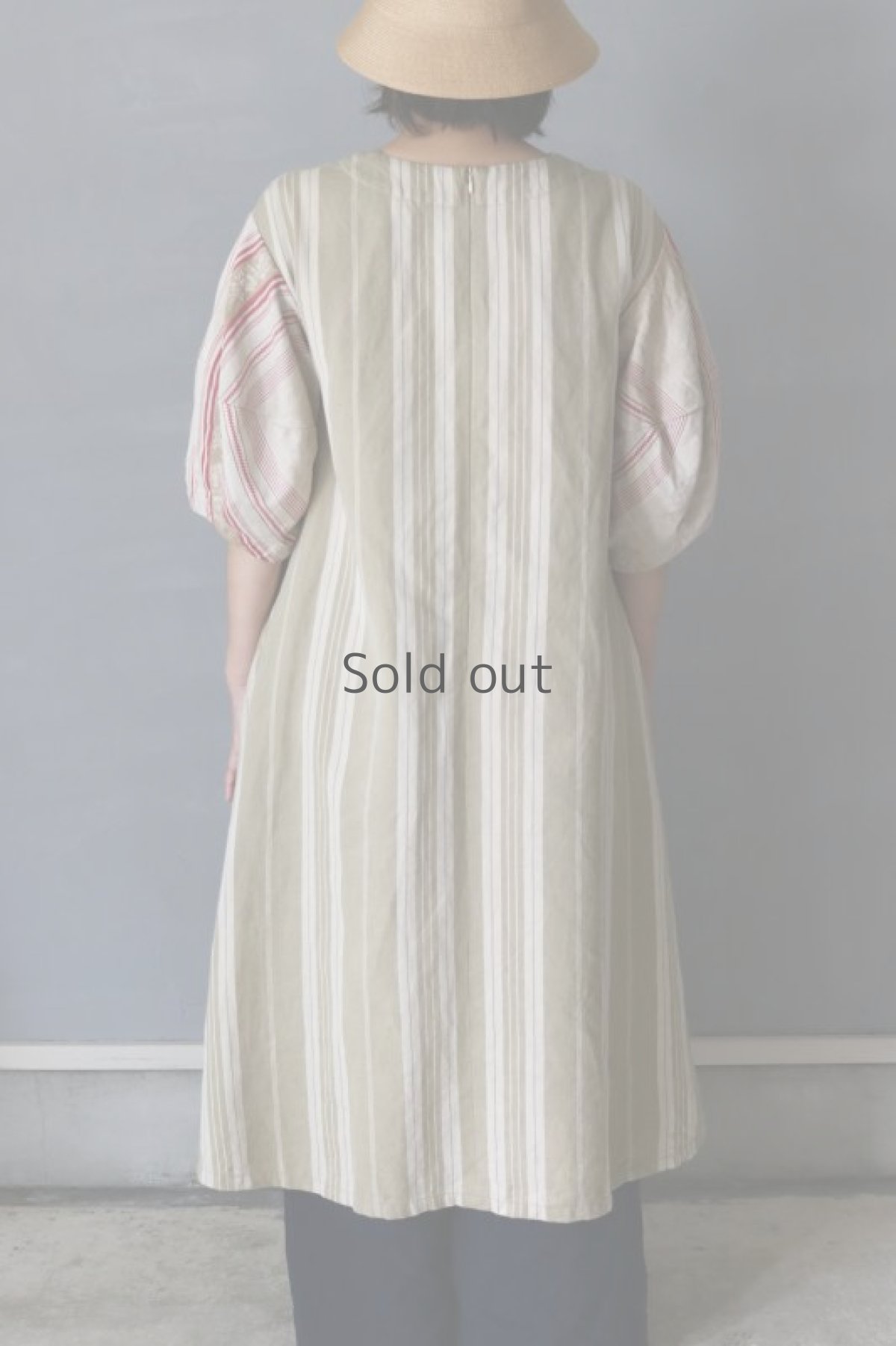 画像12: 【ササキチホ】ティッキングファブリック　コクーン袖　5/S　Vネックワンピース (12)