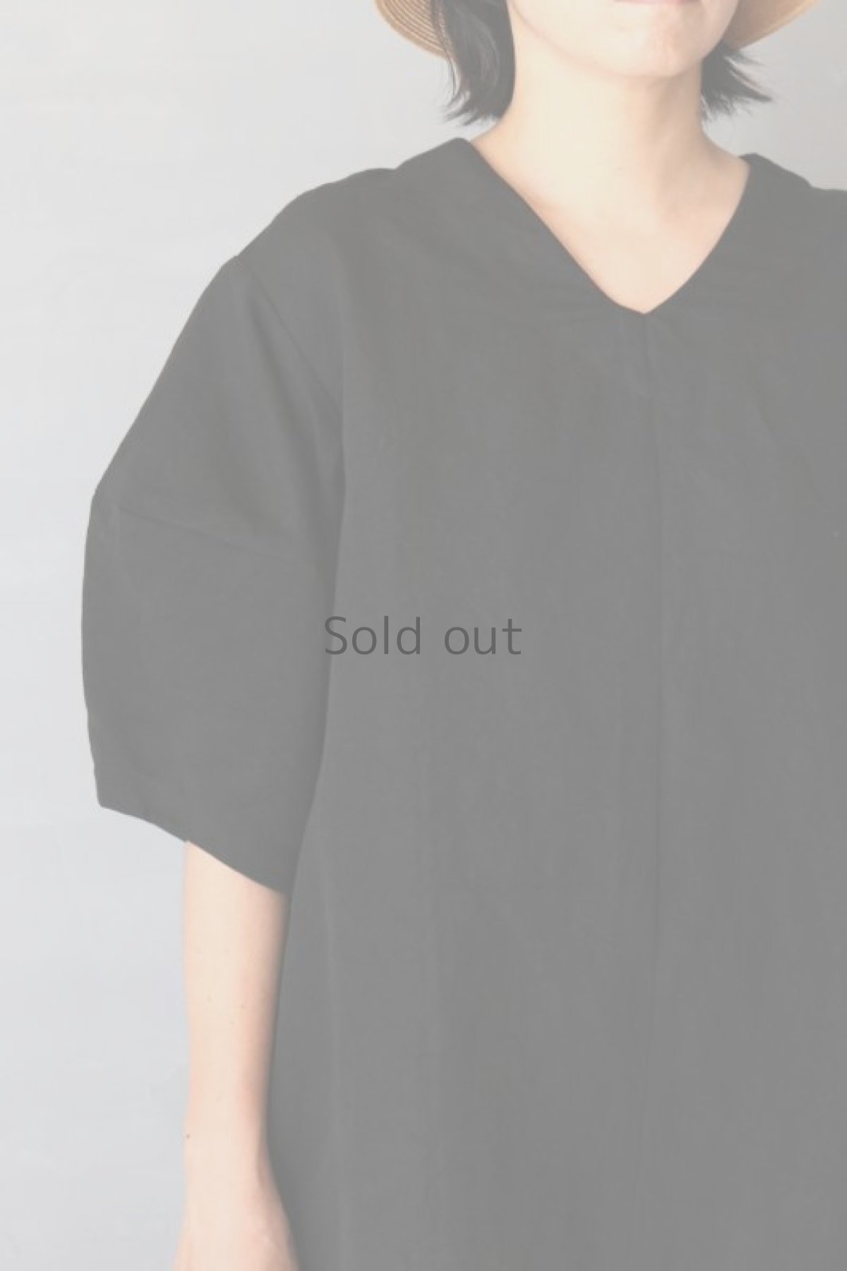 画像6: 【ササキチホ】デッドストック　コットンリネン　コクーン袖　5/S　Vネックワンピース（黒） (6)