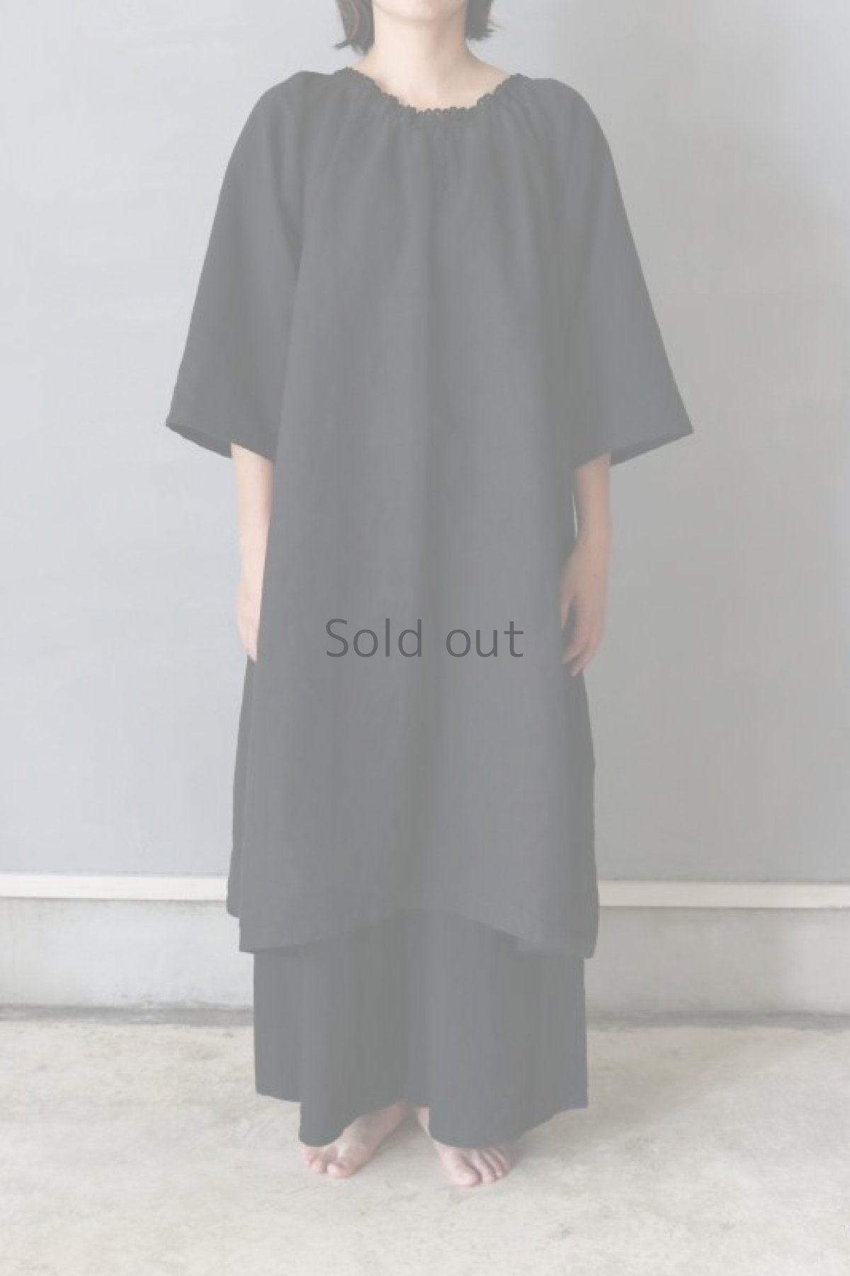 画像2: 【古着リメイク】アンティークリネン　七分袖　ナイトドレス（黒） (2)