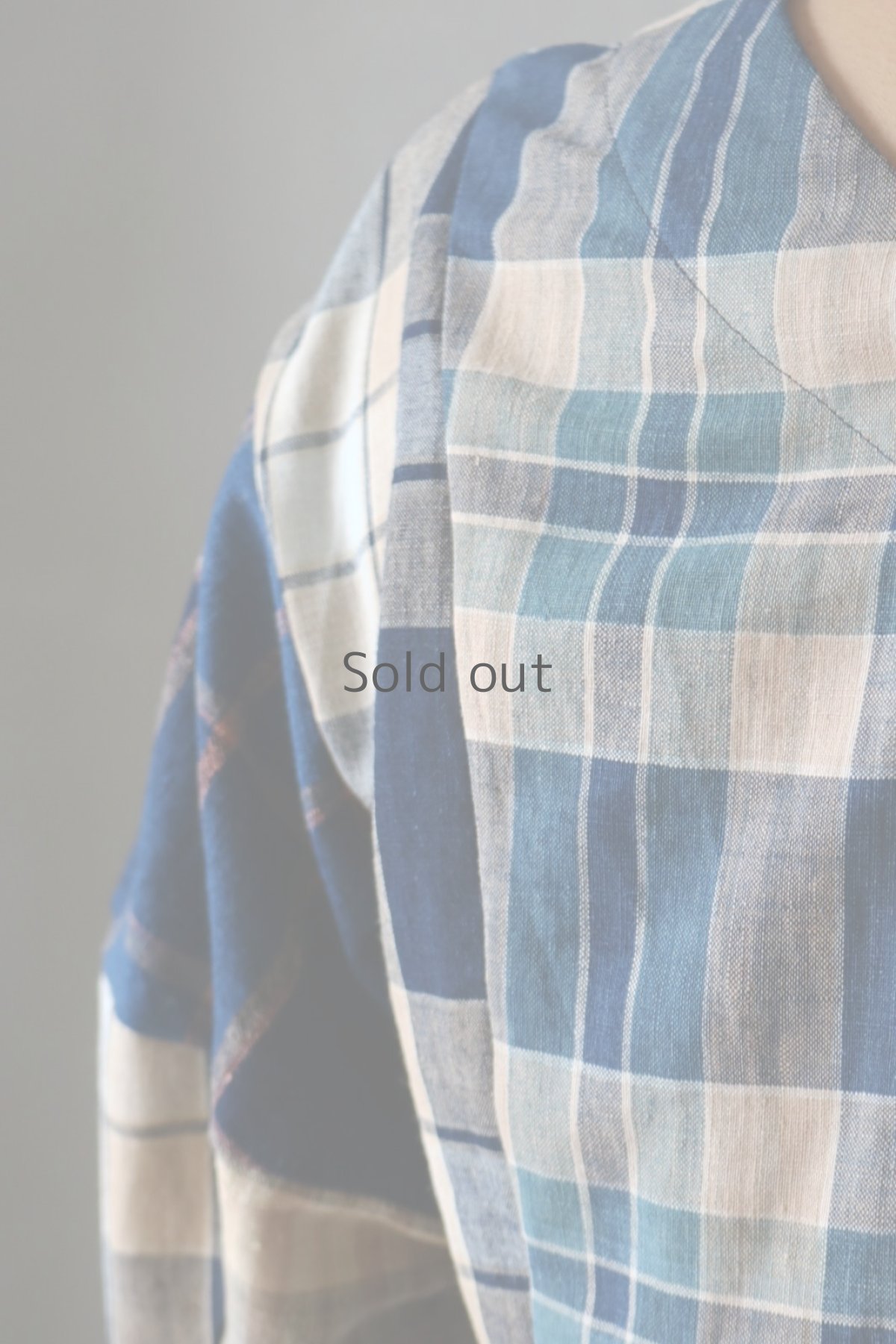 画像4: 【ササキチホ】古布木綿　コクーン袖　ヘプラムブラウス（チェック柄） (4)