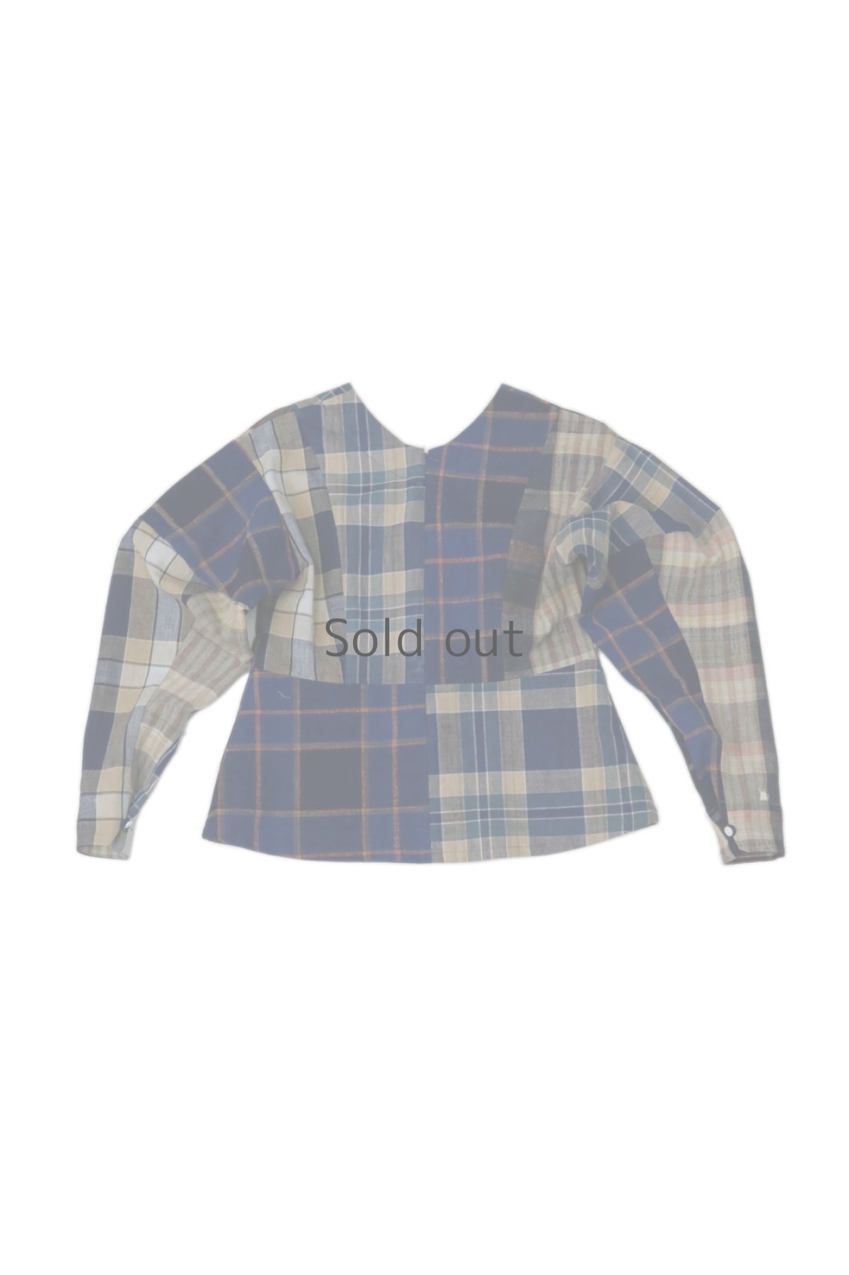 画像2: 【ササキチホ】古布木綿　コクーン袖　ヘプラムブラウス（チェック柄） (2)