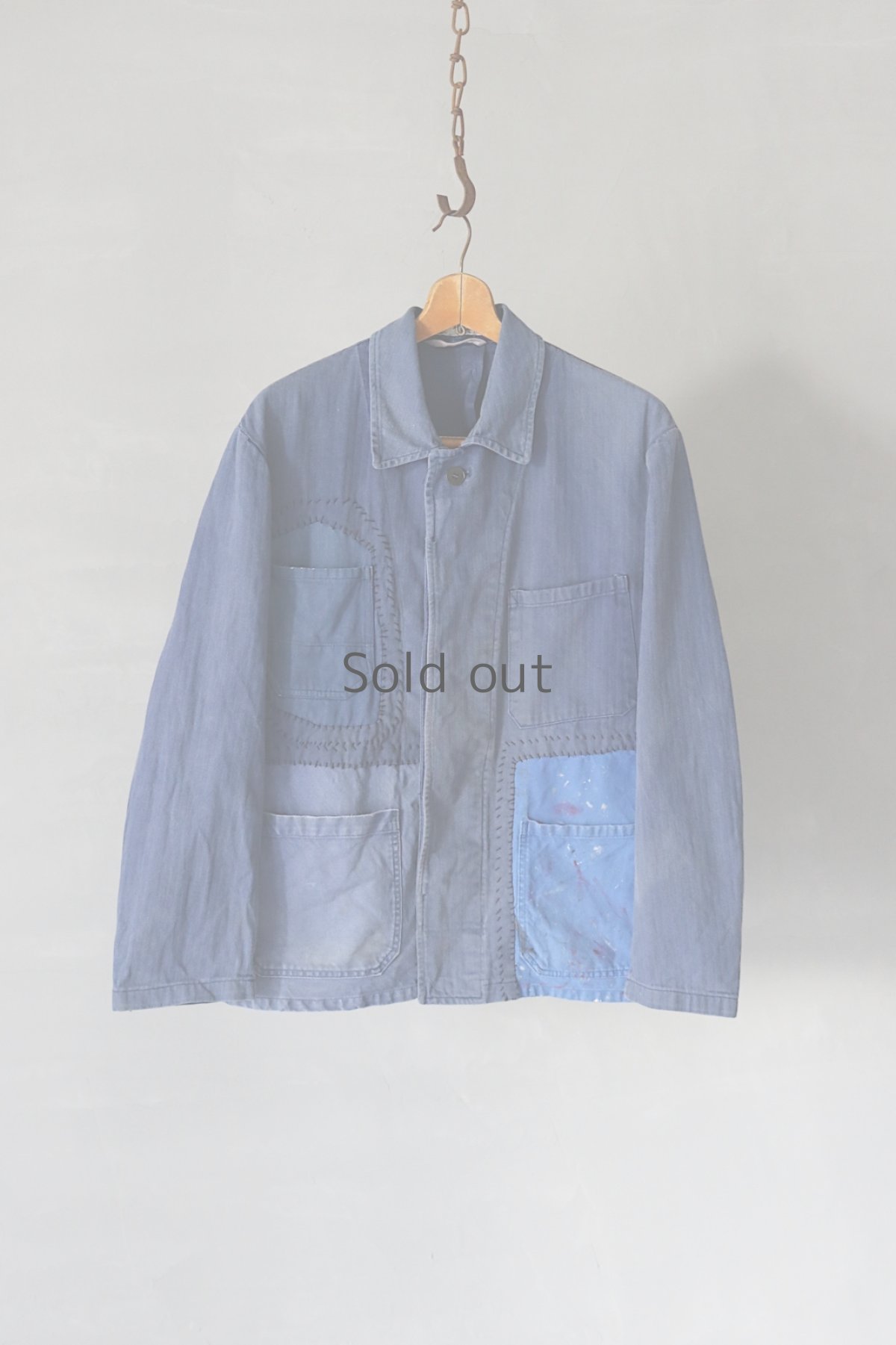 画像2: 【MITSUGU SASAKI】ビンテージリメイク パッチワーク HBTワークジャケット(比翼) (2)