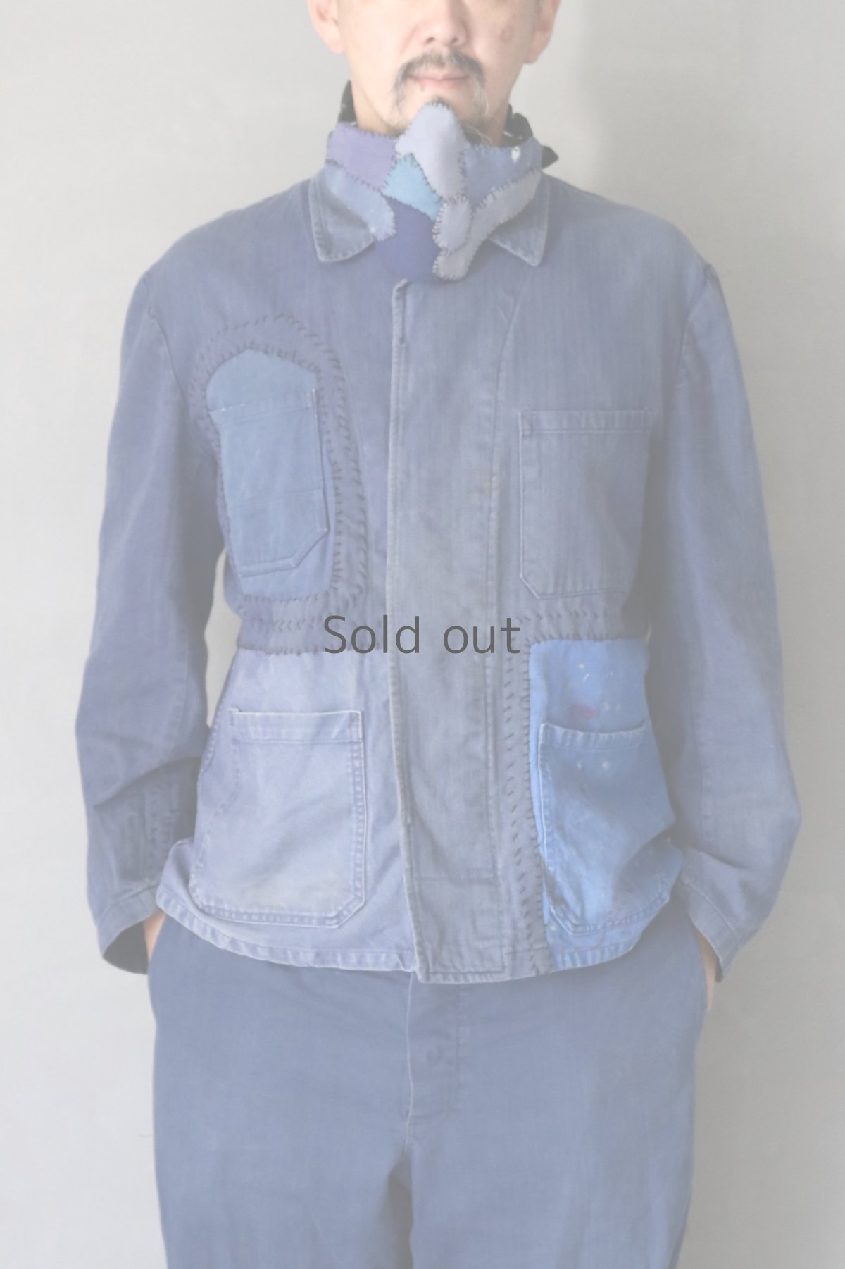 画像14: 【MITSUGU SASAKI】ビンテージリメイク パッチワーク HBTワークジャケット(比翼) (14)